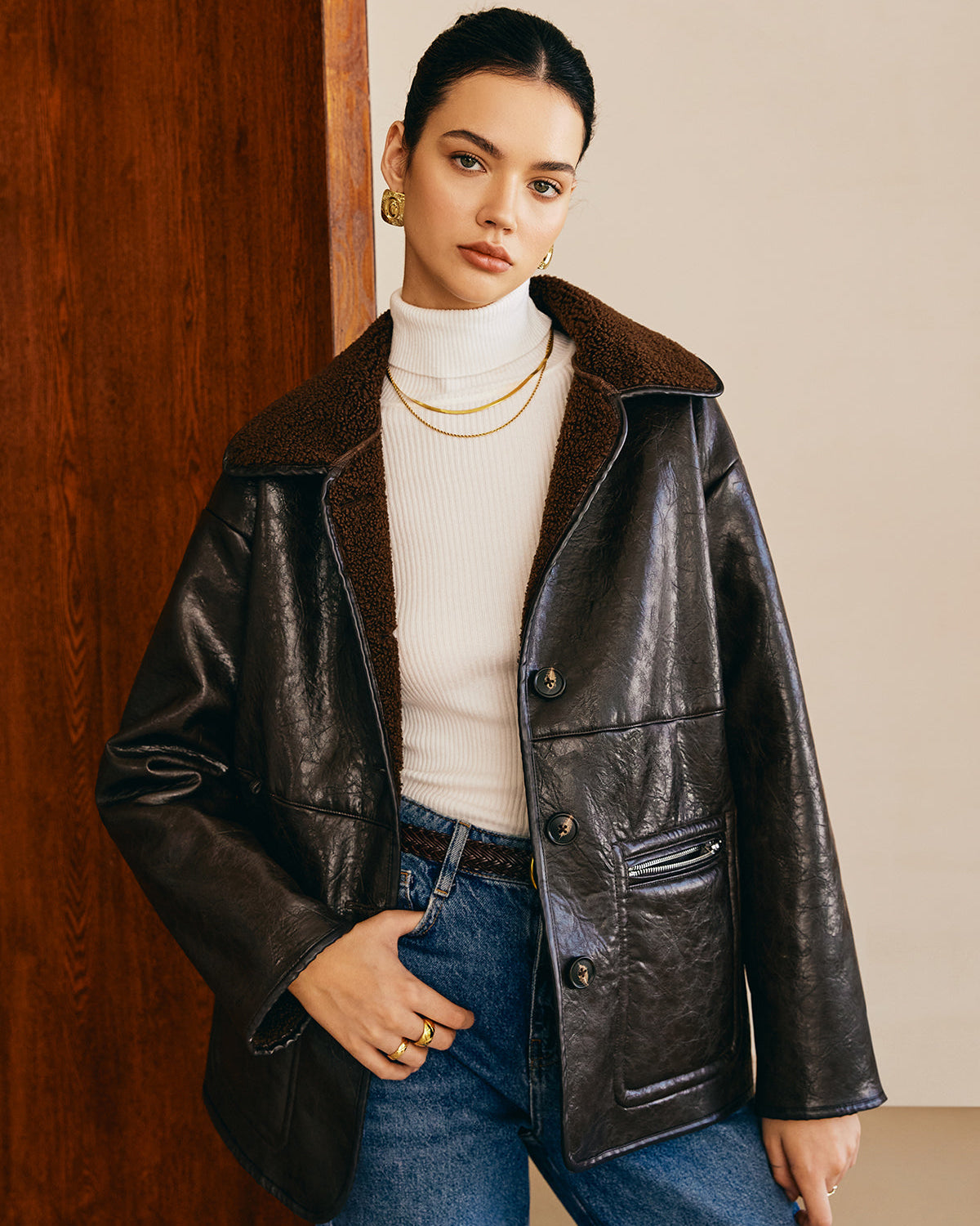 Çift Taraflı Suni Deri Polar Ceket