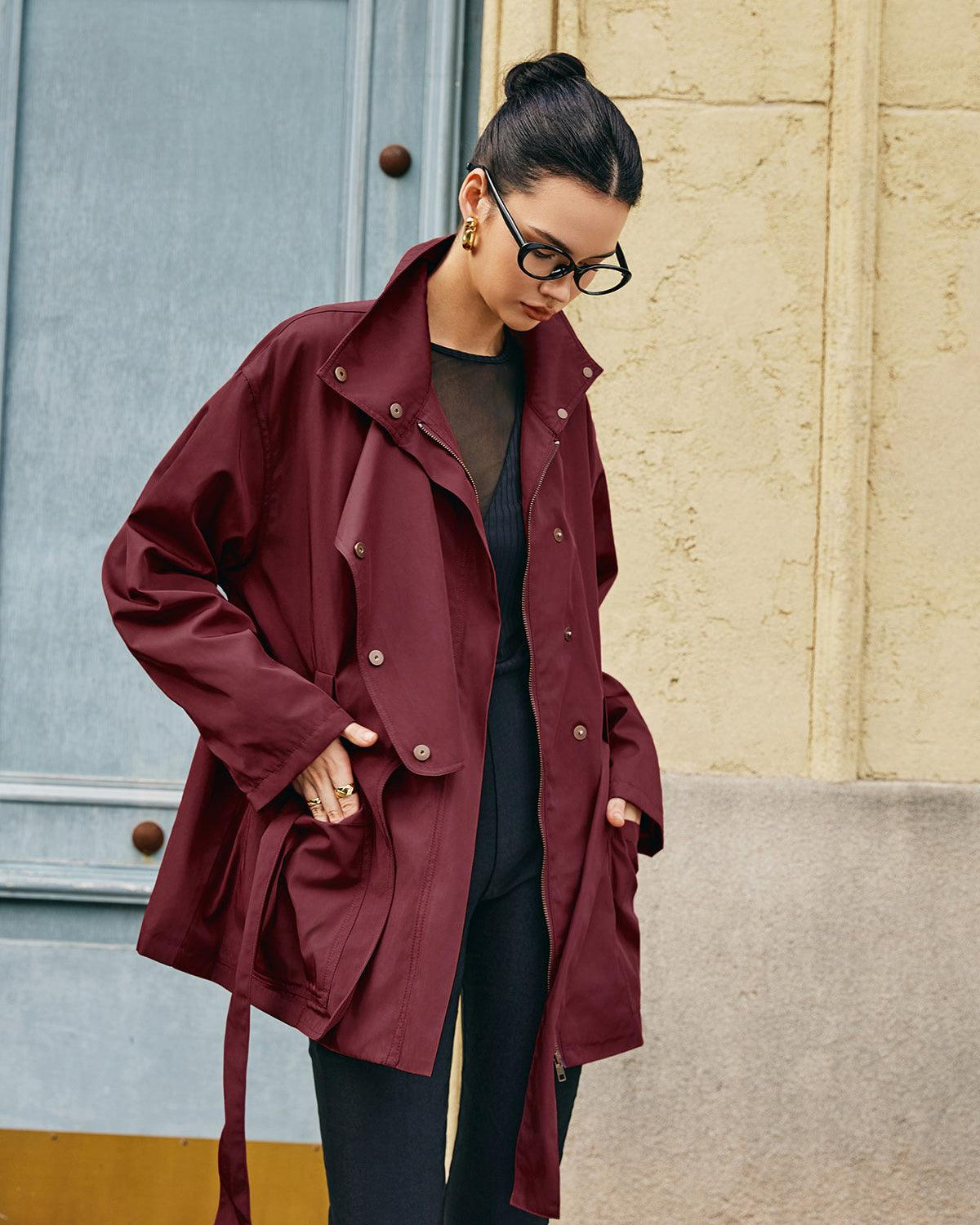 Burgundy Grace Kuşaklı Ceket