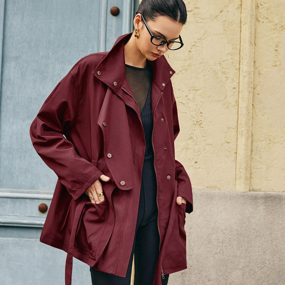 Burgundy Grace Kuşaklı Ceket