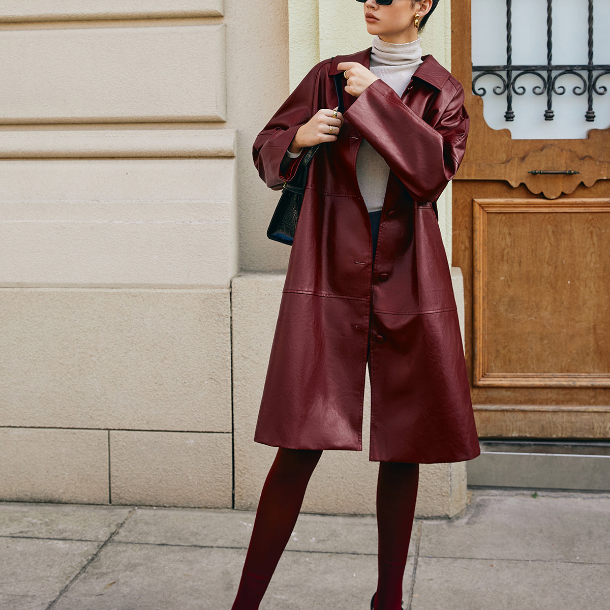 Vintage Suni Deri Uzun Ceket