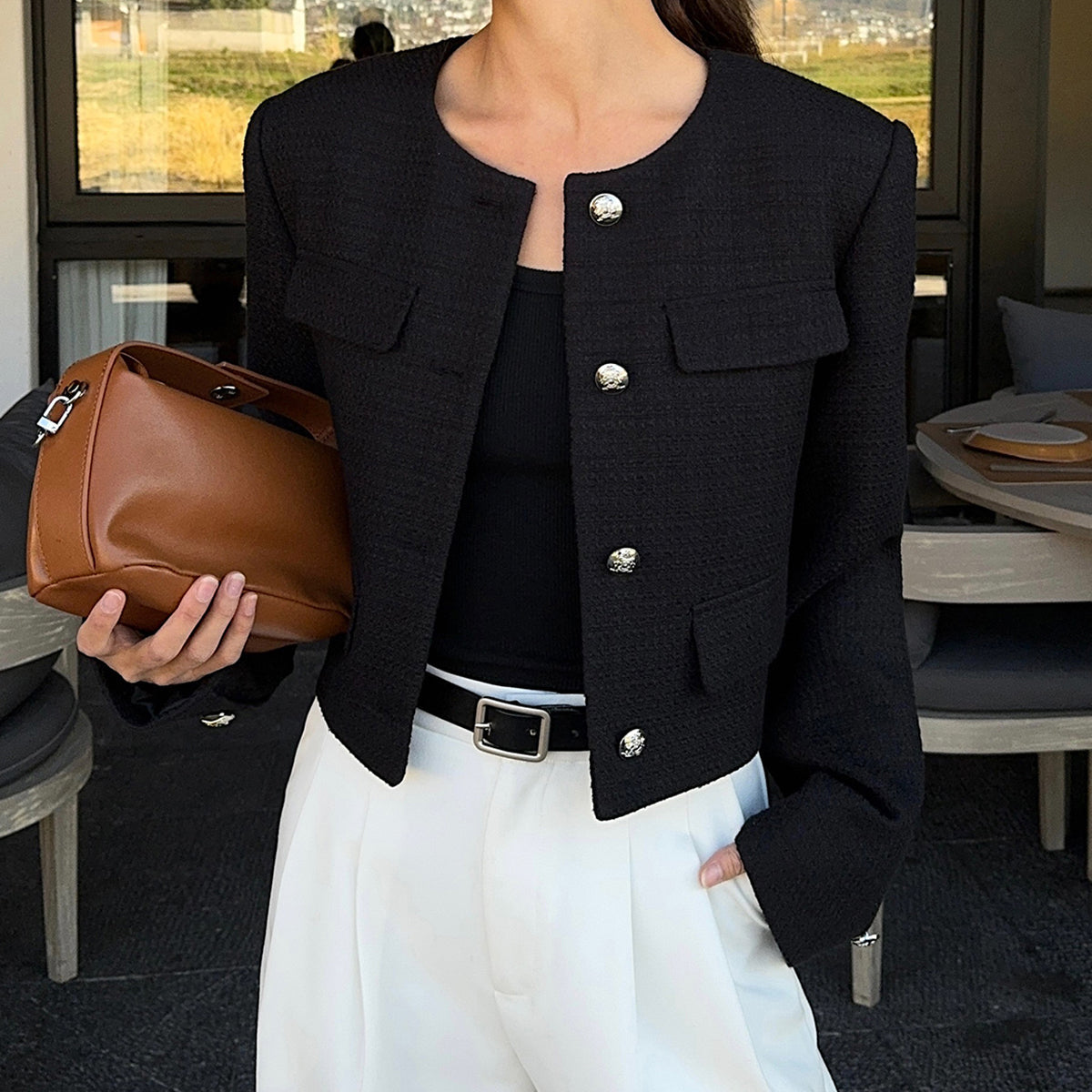 Düğmeli Tweed Ceket