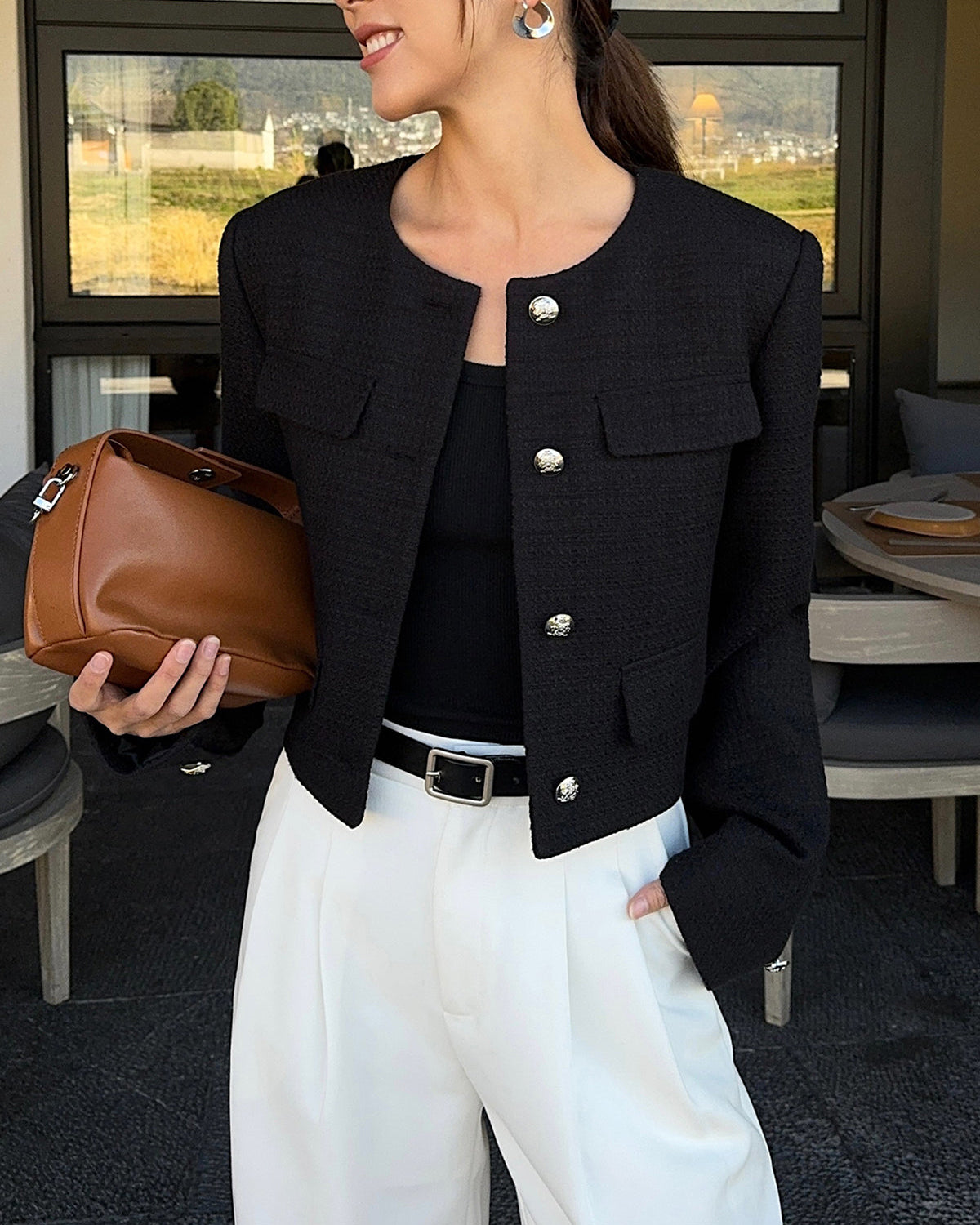 Düğmeli Tweed Ceket