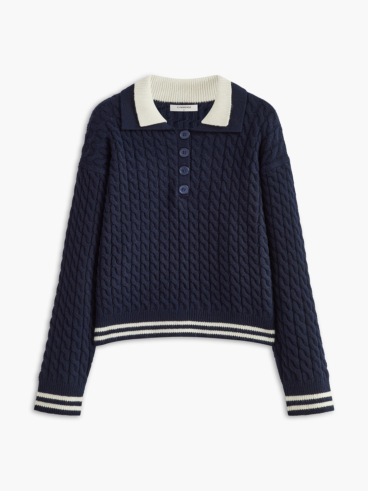 Kontrast Biyeli Düğmeli Triko Üst