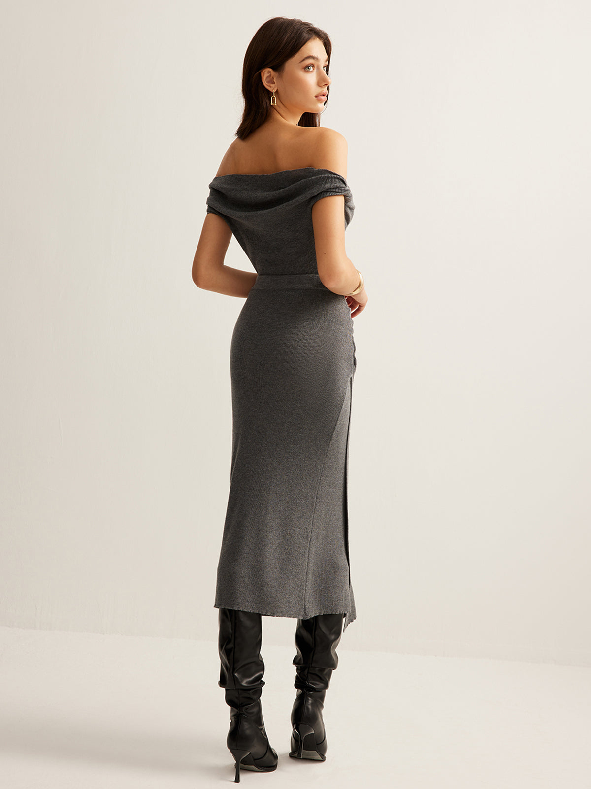 Yün Karışımlı Büzgü Detaylı Triko Etek Takım