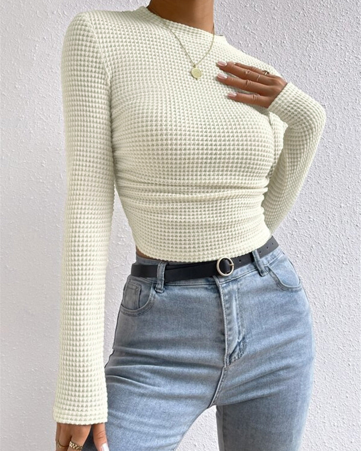 Düz Waffle İnce Kazak