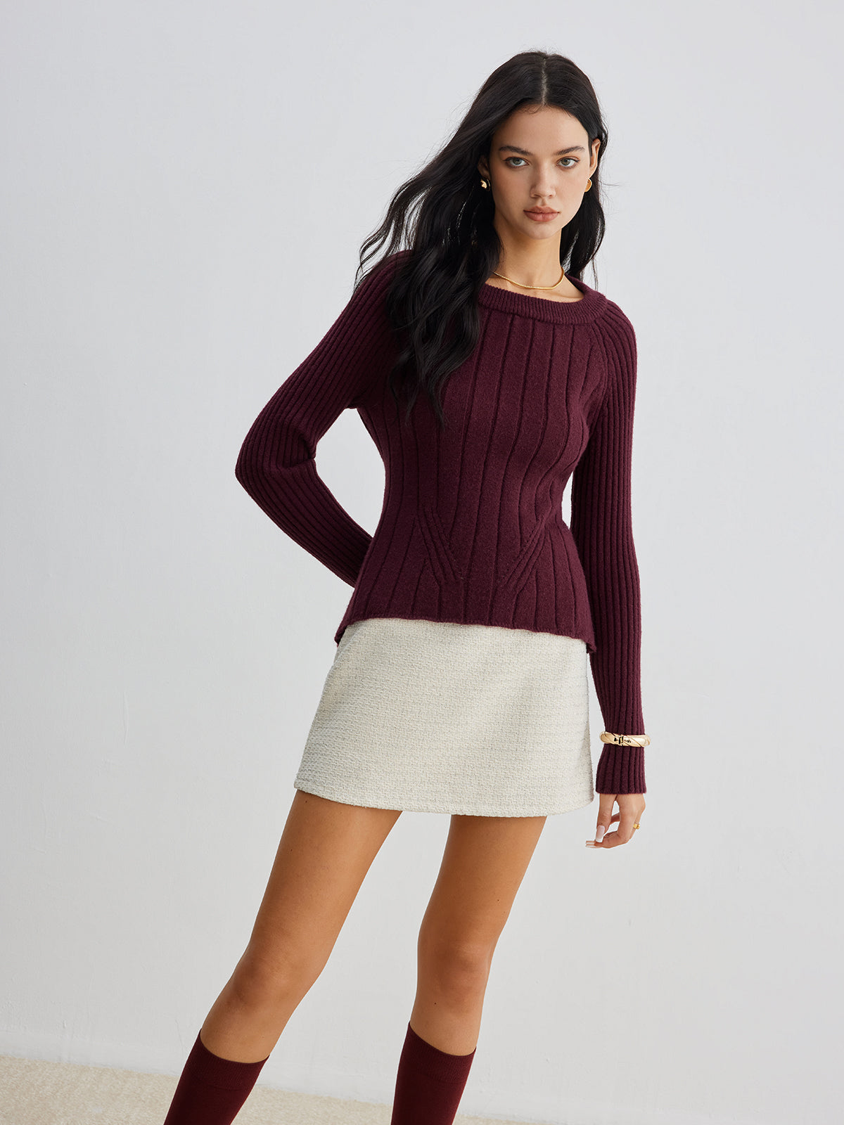 Sırt Dekolteli Bağcıklı Dar Kesim Triko Bluz