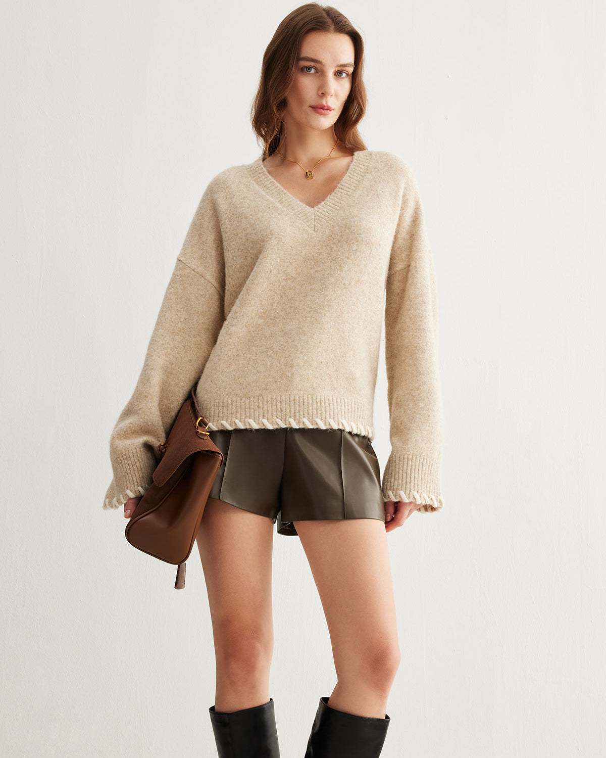 Yün Karışımlı İşlemeli Biyeli Kazak