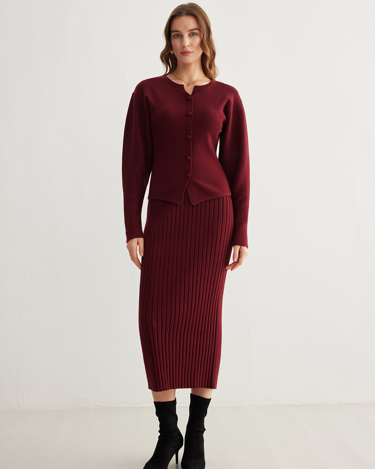 Minimalist Ribanalı Triko Etek