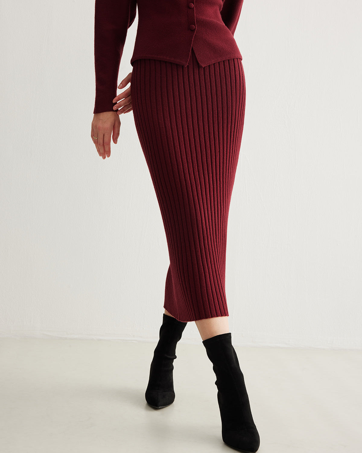 Minimalist Ribanalı Triko Etek