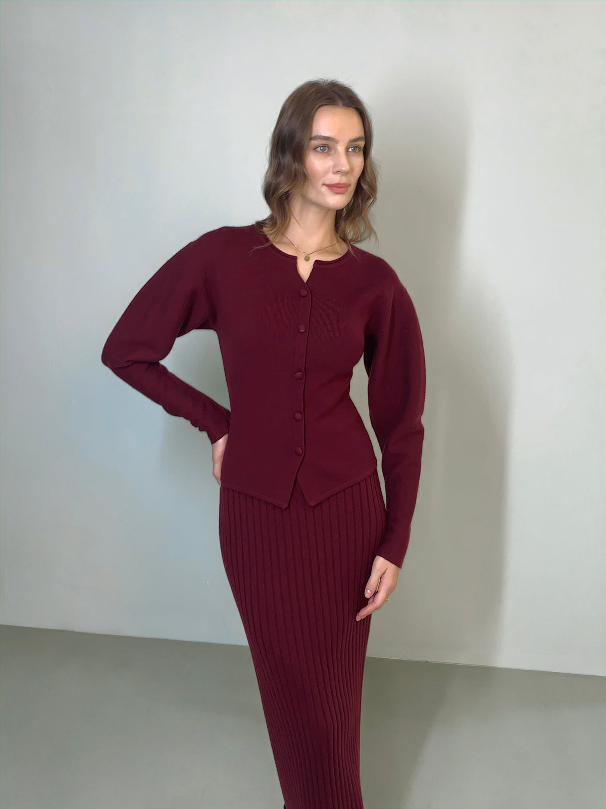 Minimalist Ribanalı Triko Etek