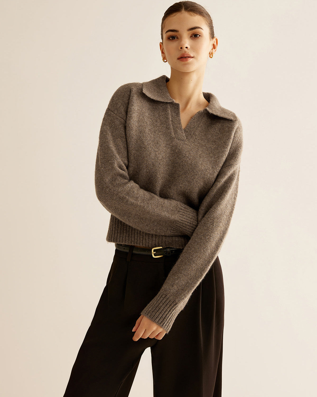 Yün Karışımlı Polo Yaka Kazak