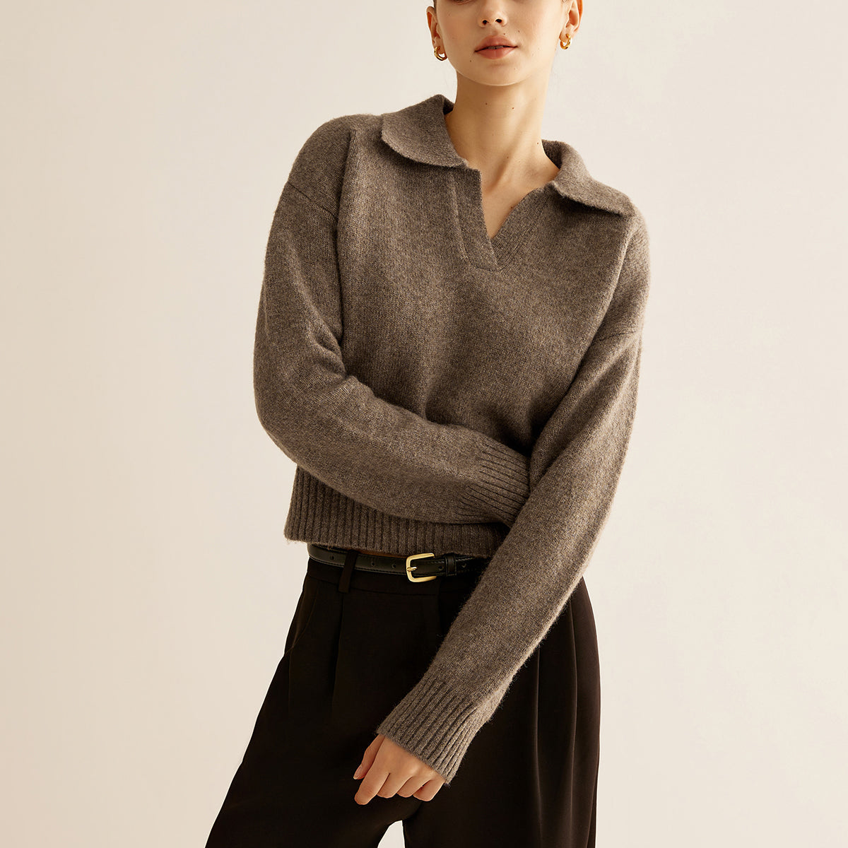 Yün Karışımlı Polo Yaka Kazak