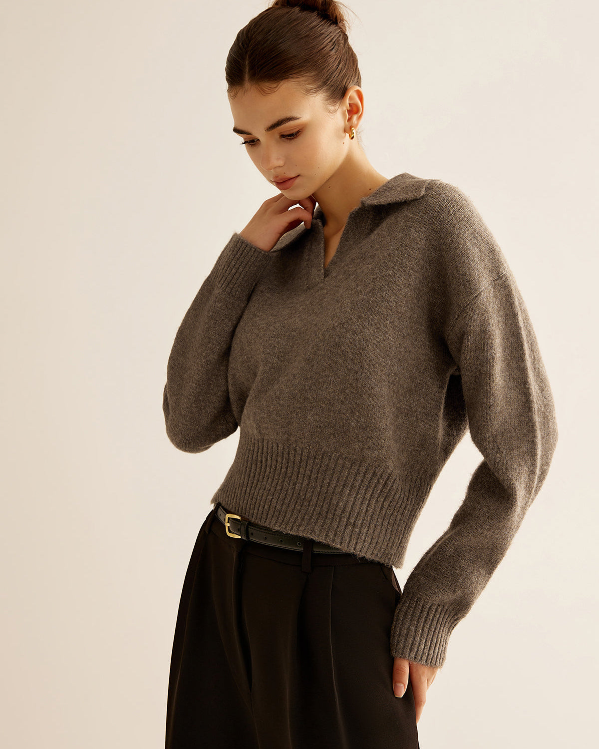 Yün Karışımlı Polo Yaka Kazak