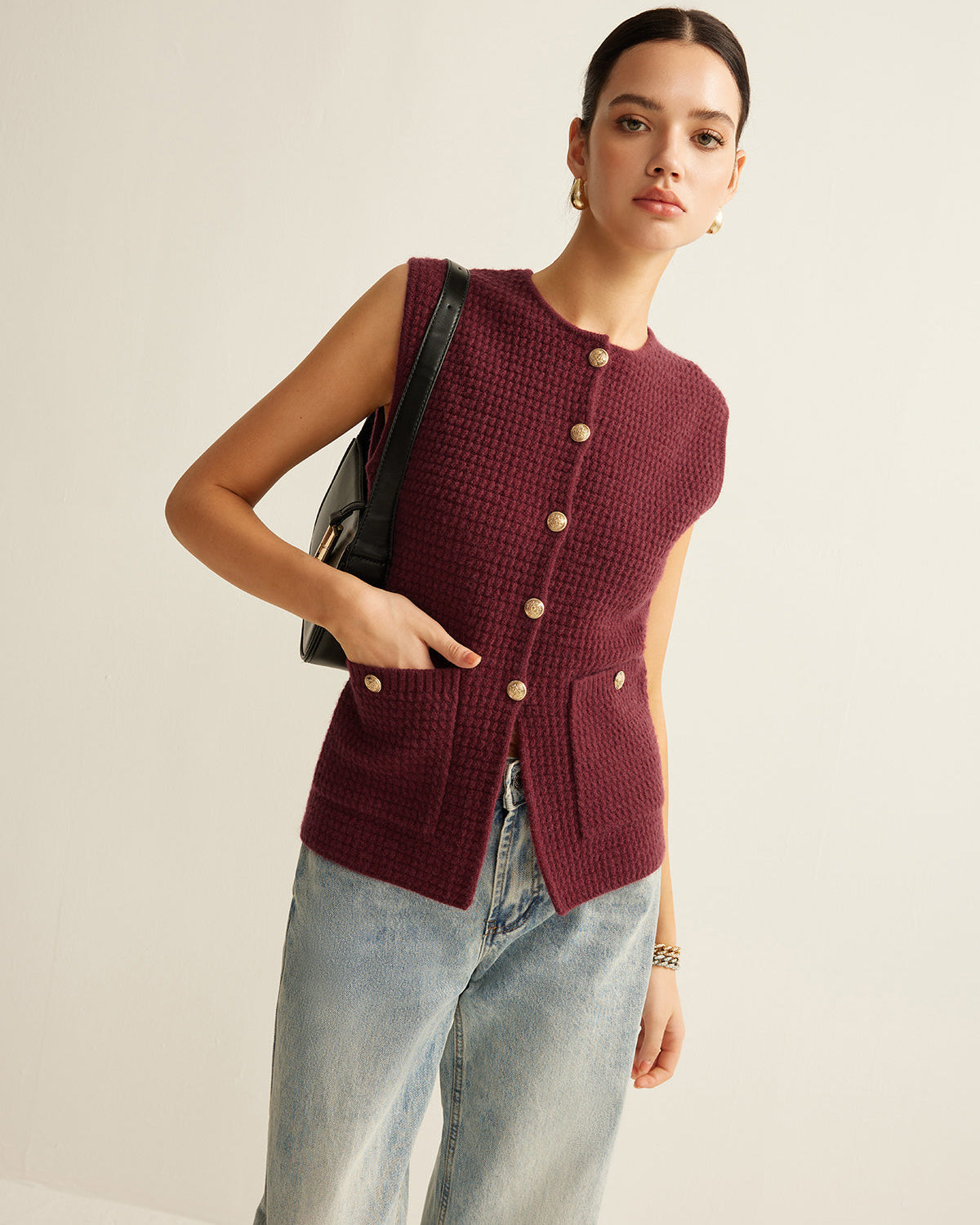 Düğmeli Rahat Kazak Yelek