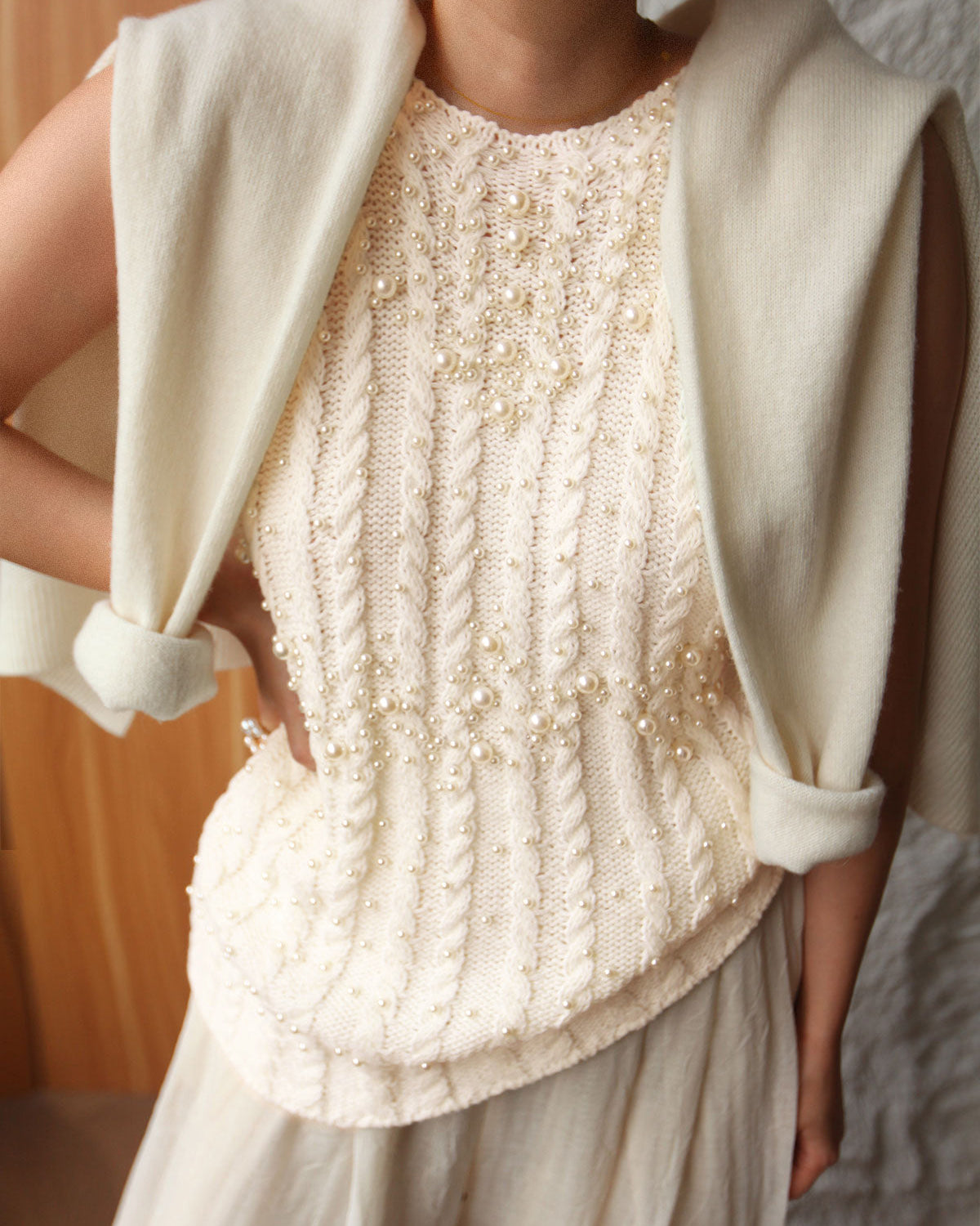 Yapay Elmas İnci Dekorlu Kazak Yelek