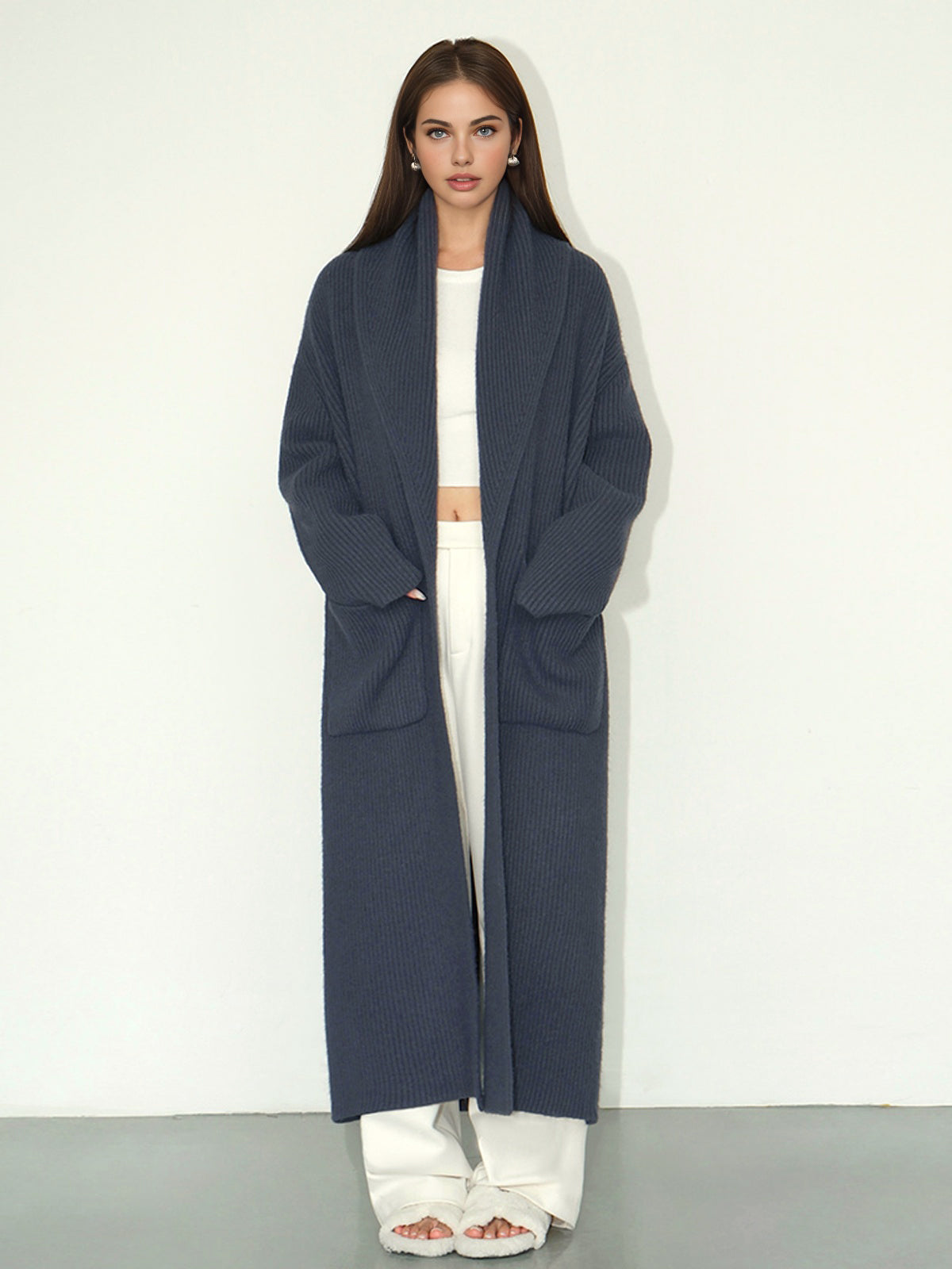 Ribanalı Cepli Basic Uzun Hırka