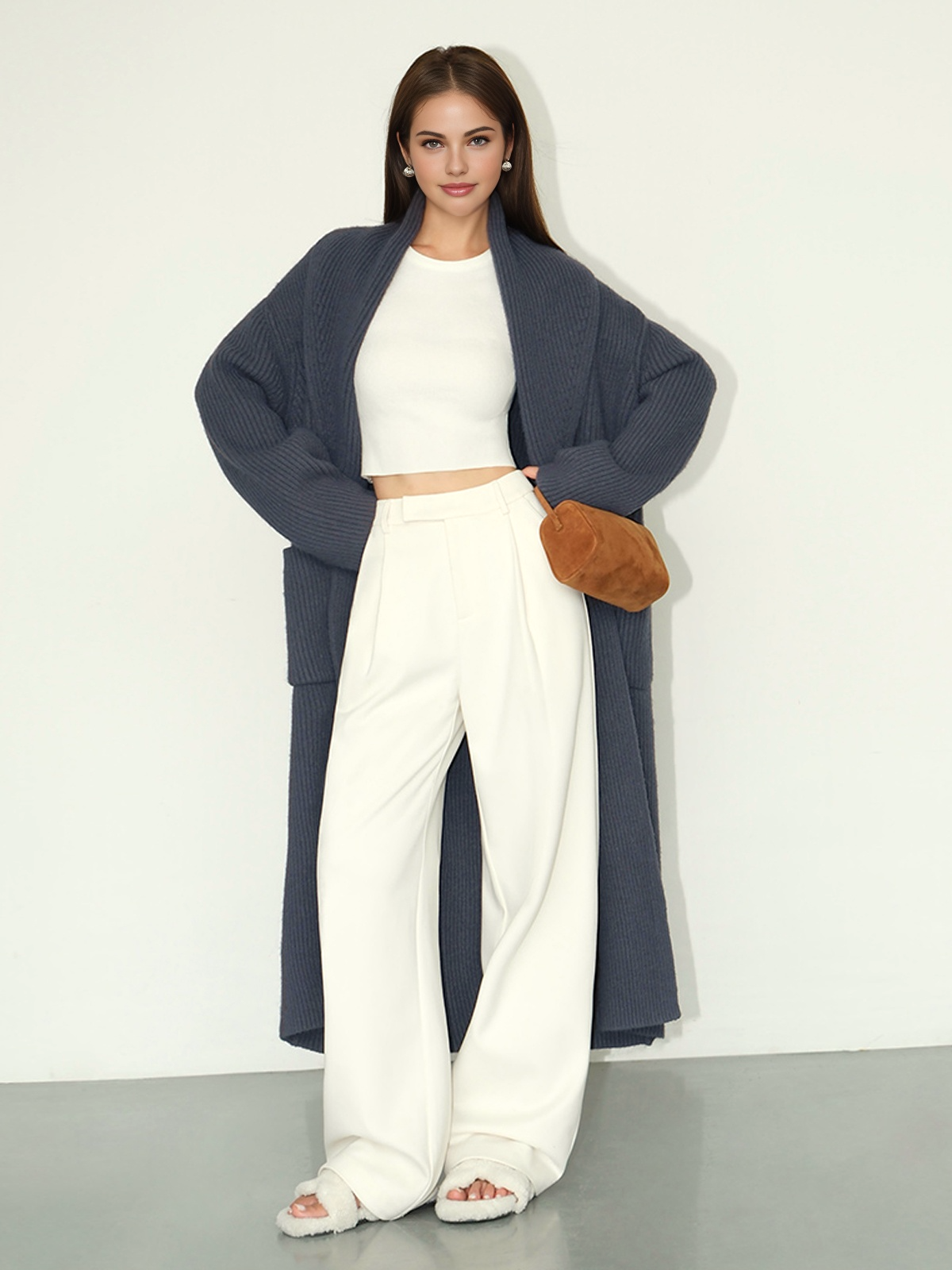 Ribanalı Cepli Basic Uzun Hırka