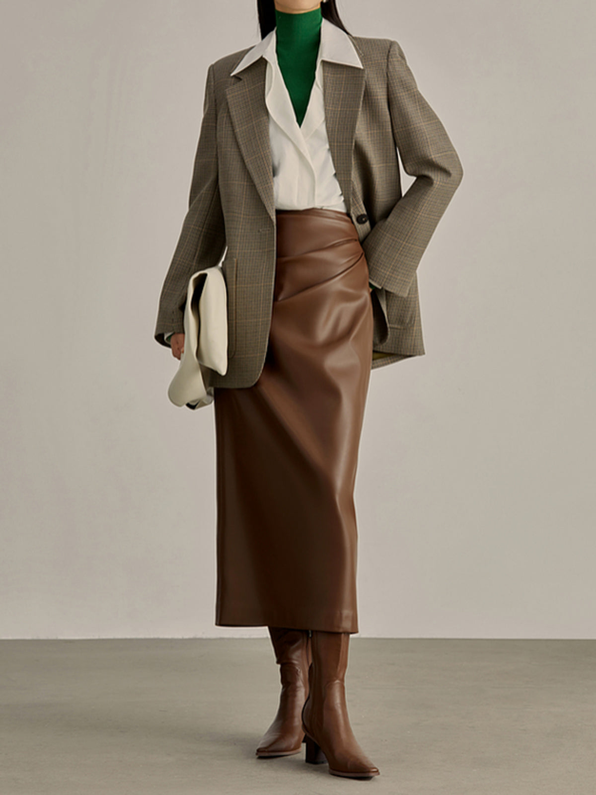 Minimalist Suni Deri Etek