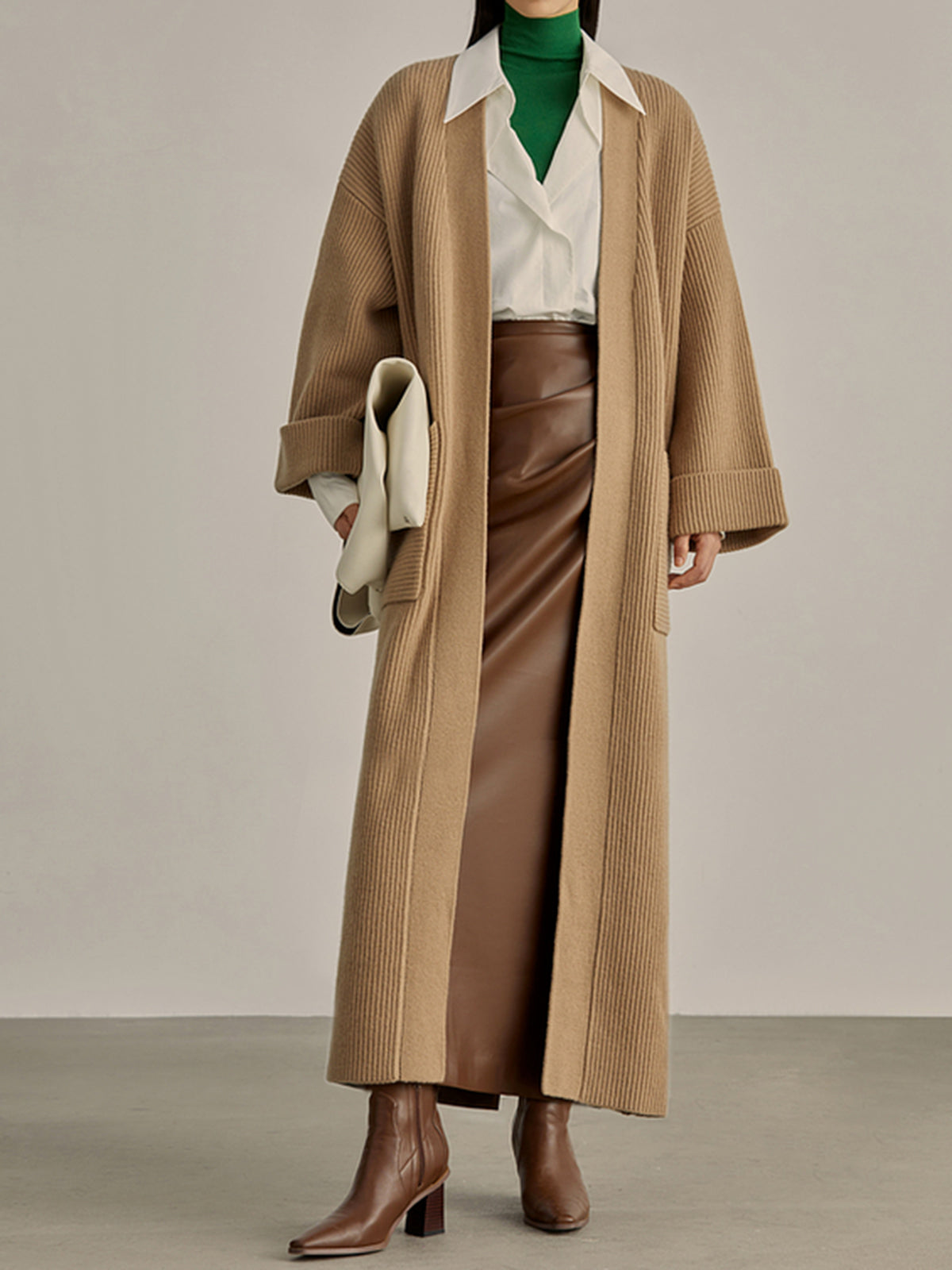 Minimalist Suni Deri Etek