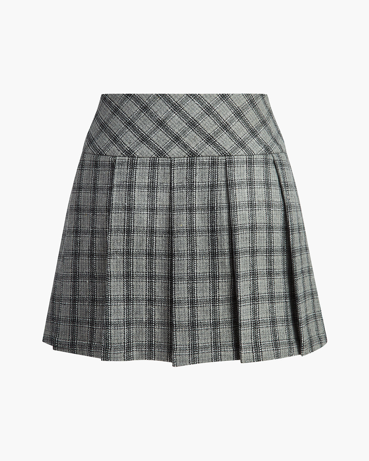 Kare Desenli Pileli Fermuarlı Mini Etek