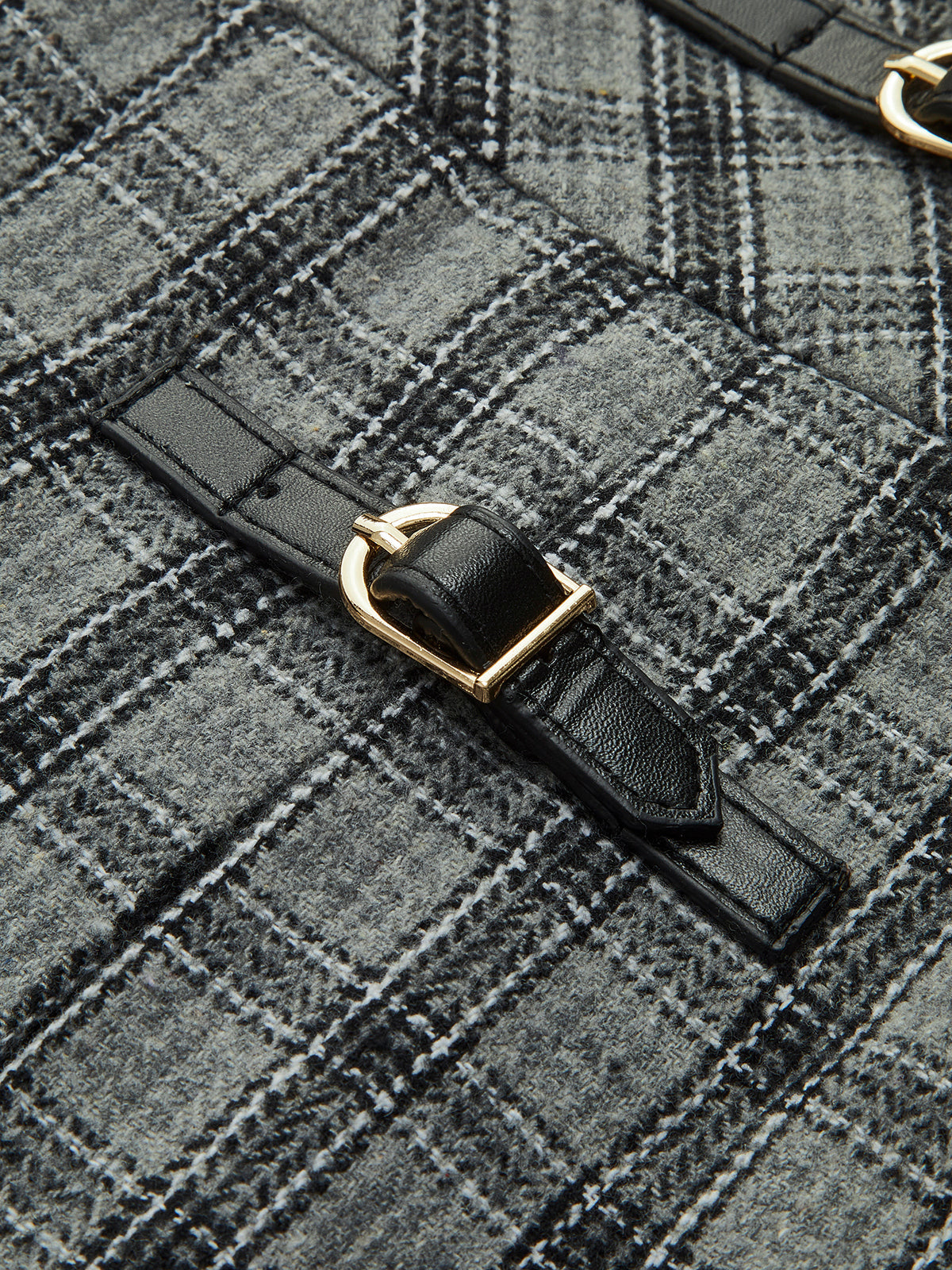 Kare Desenli Pileli Fermuarlı Mini Etek