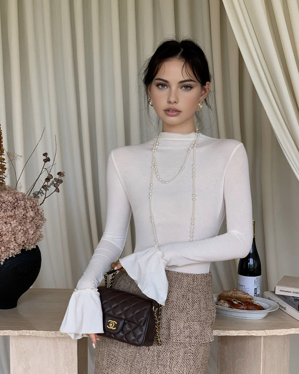 Düz Fırfır Manşetli Jarse Bluz