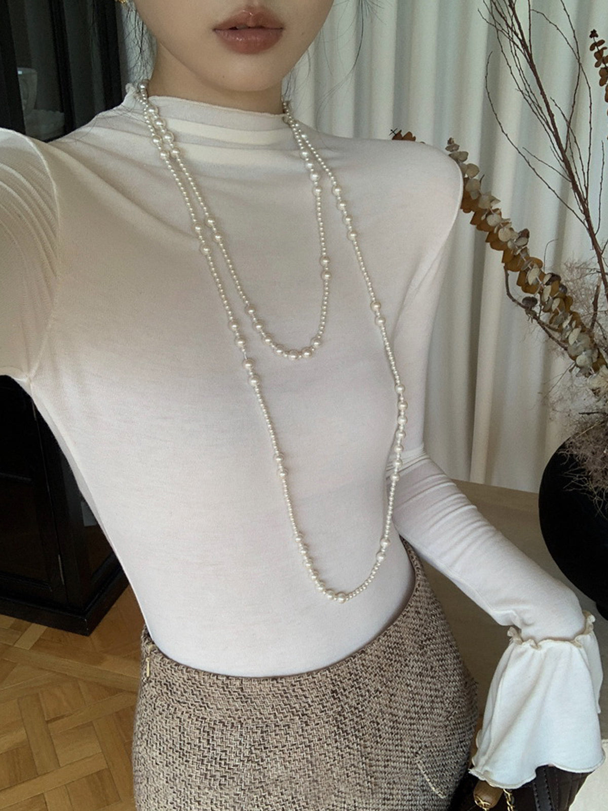 Düz Fırfır Manşetli Jarse Bluz