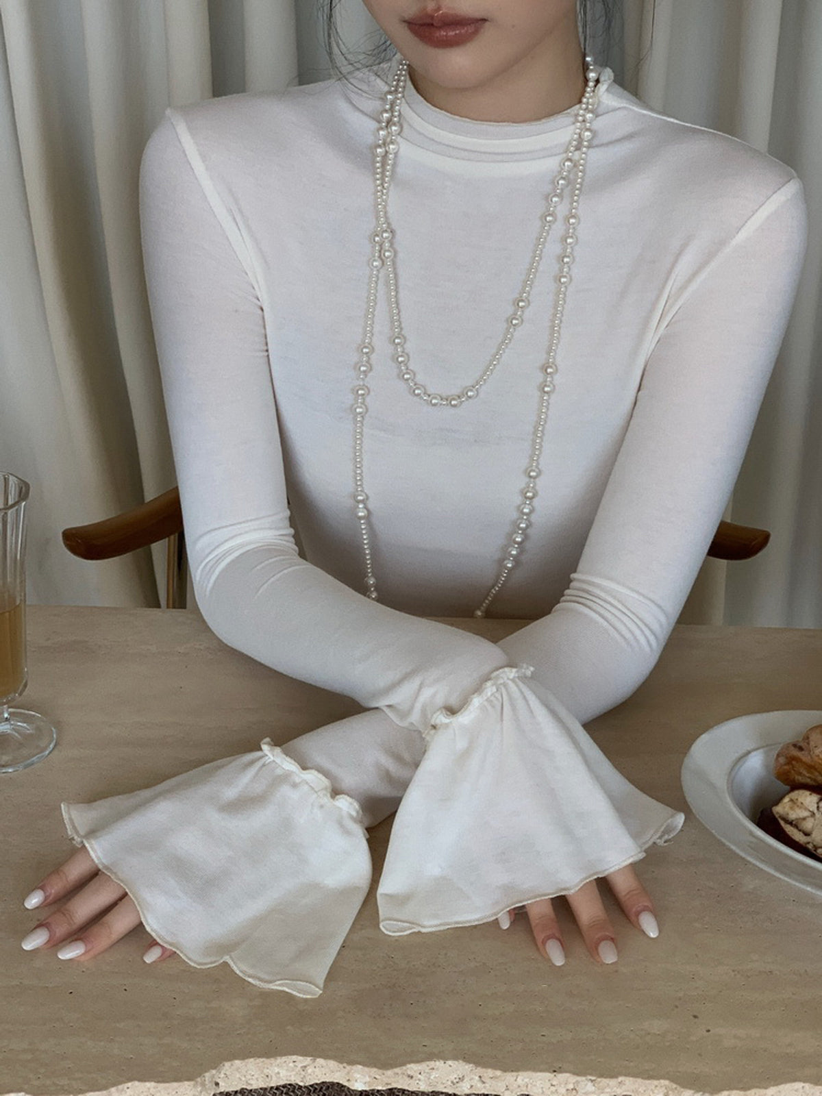 Düz Fırfır Manşetli Jarse Bluz