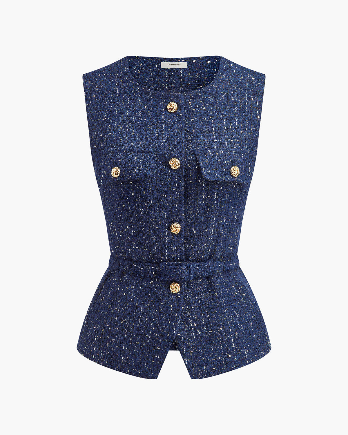 Payet Süslemeli Düğmeli Tweed Yelek