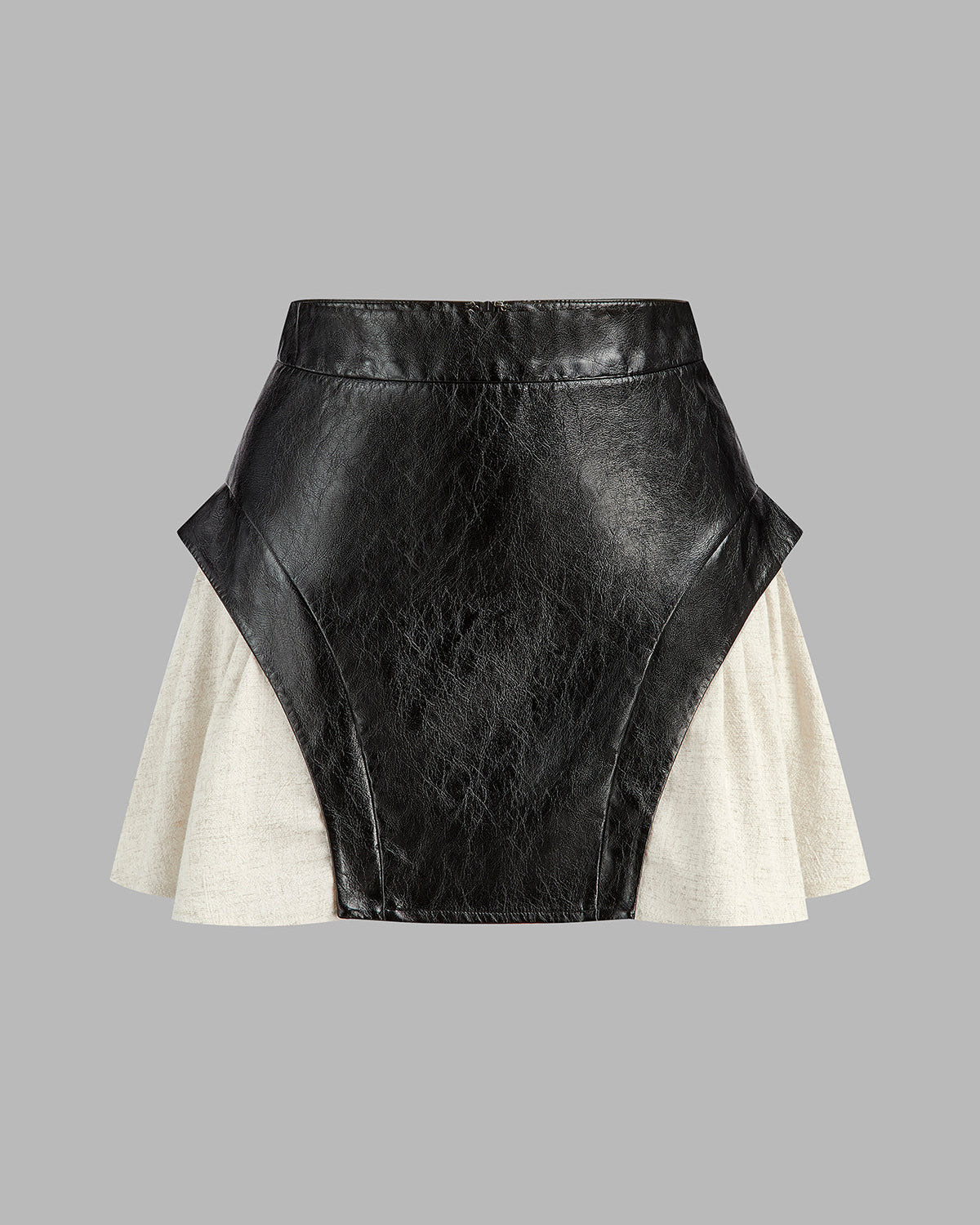 Renk Bloklu Suni Deri Mini Etek