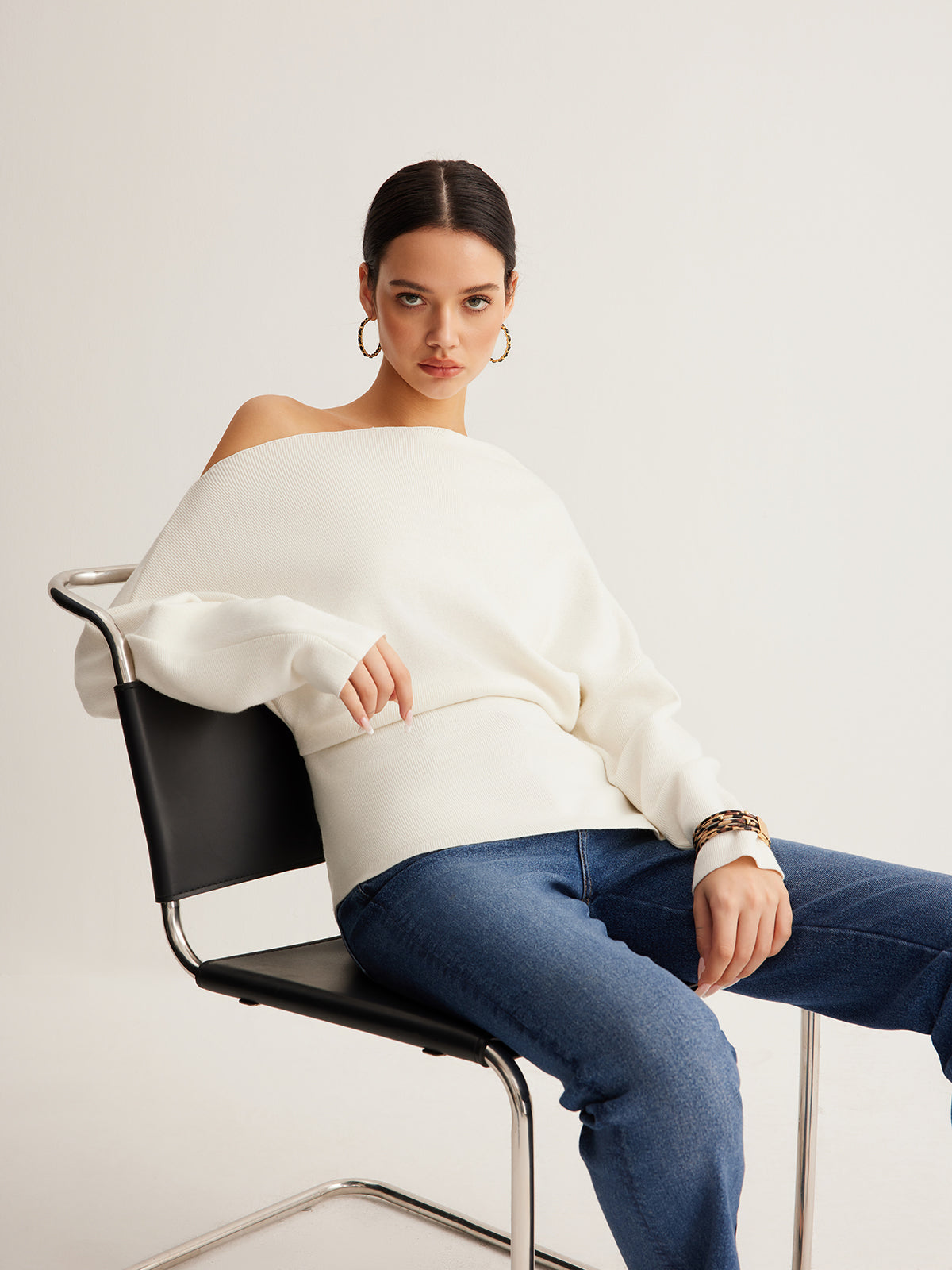 Yün Karışımlı Asimetrik Yaka Triko Bluz