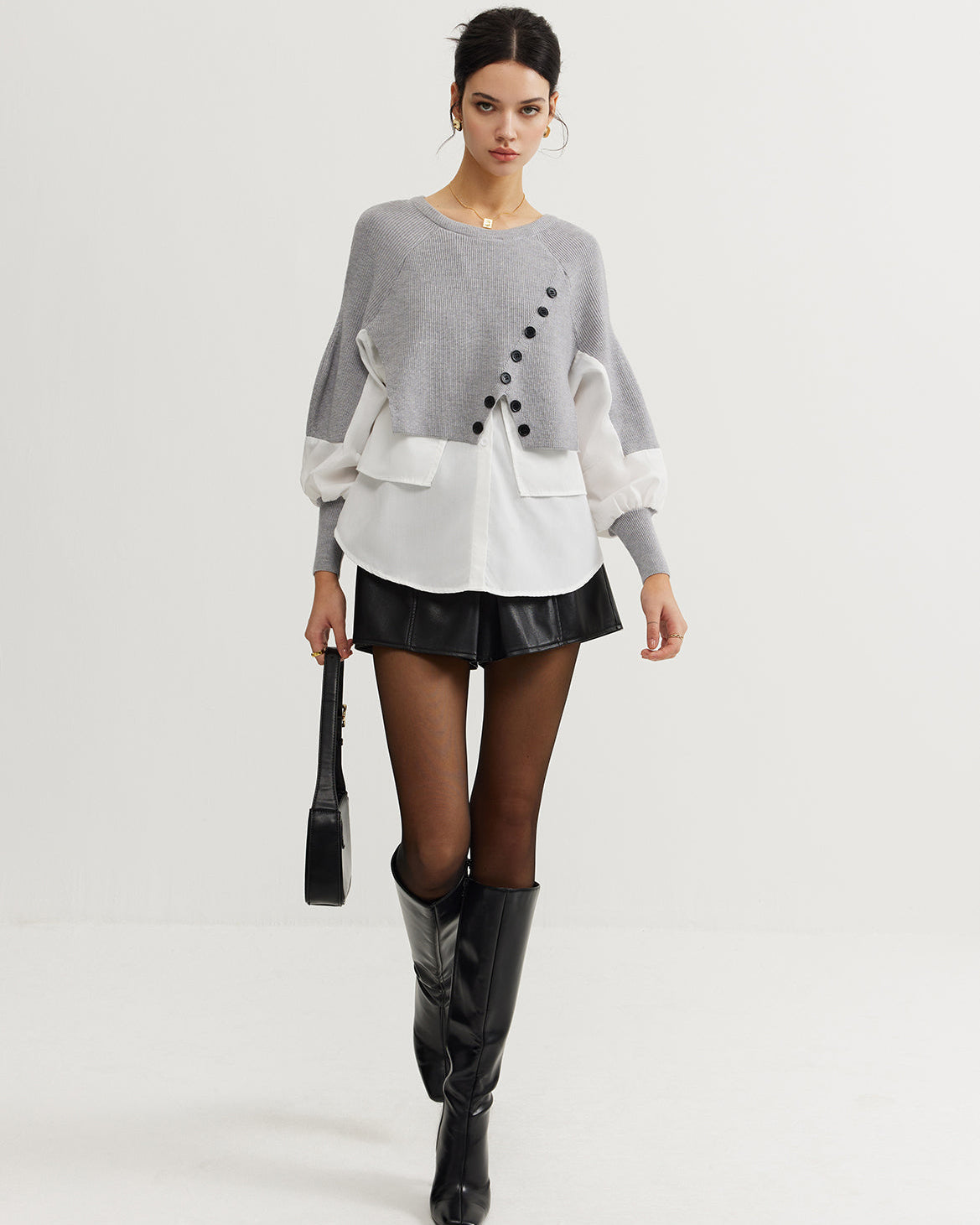 Color Block Panel Örgü Bluz