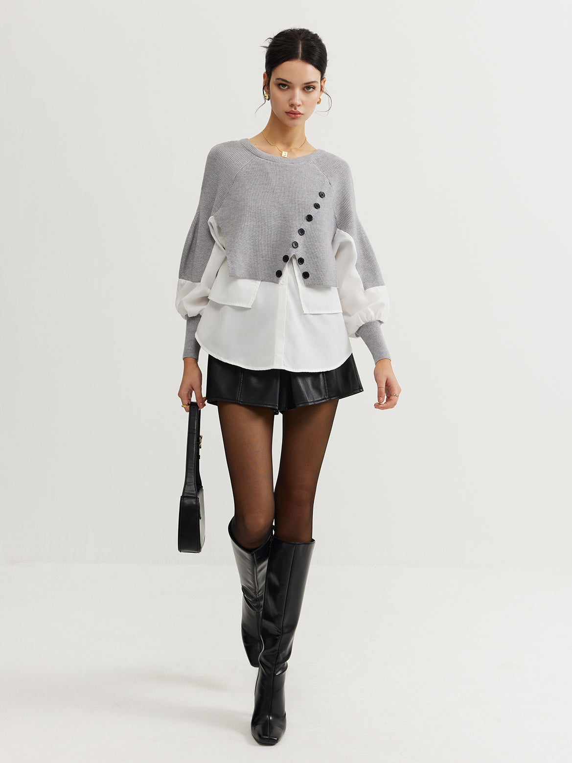 Color Block Panel Örgü Bluz