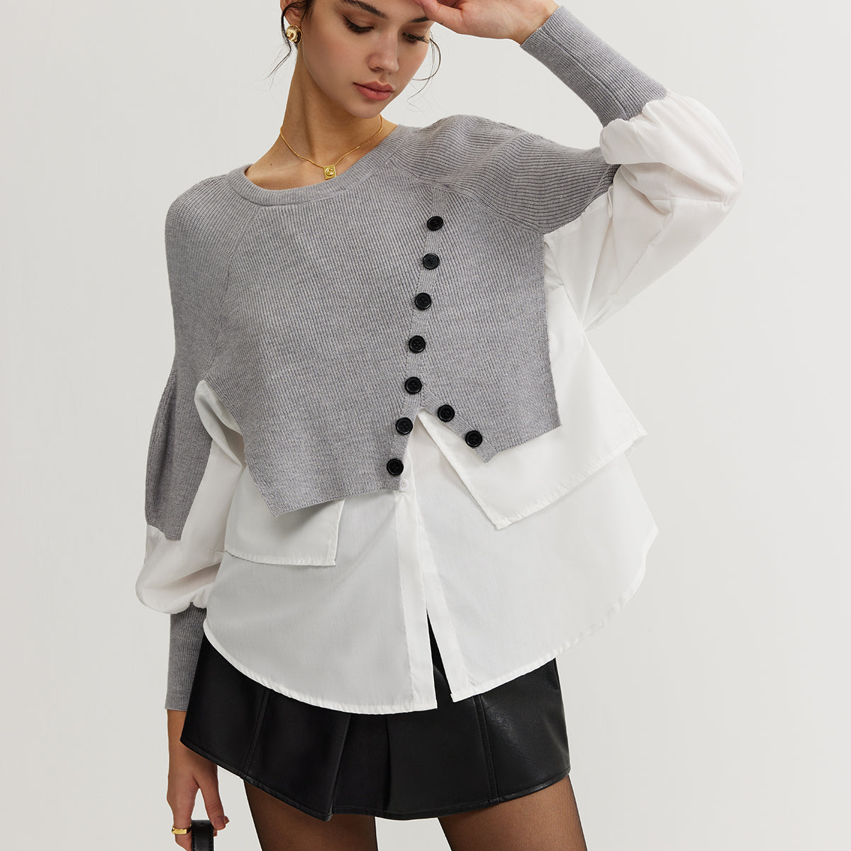 Color Block Panel Örgü Bluz