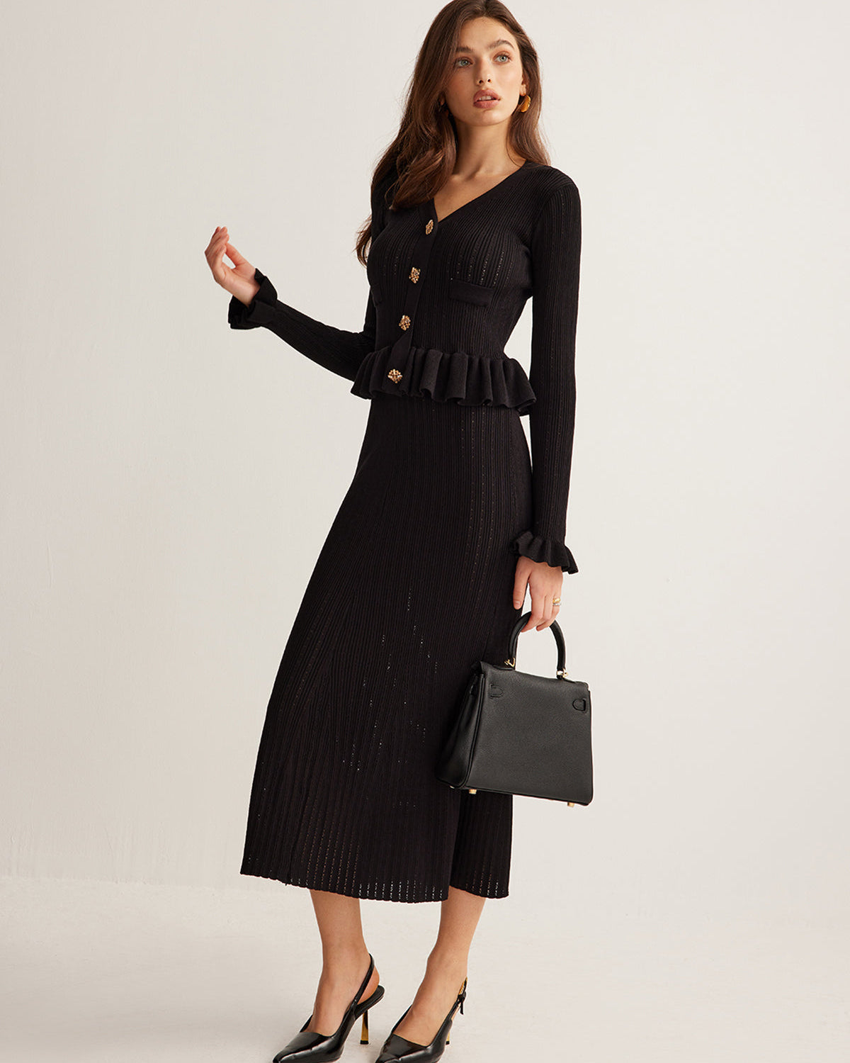 Ruffle Slim Kazak Elbise