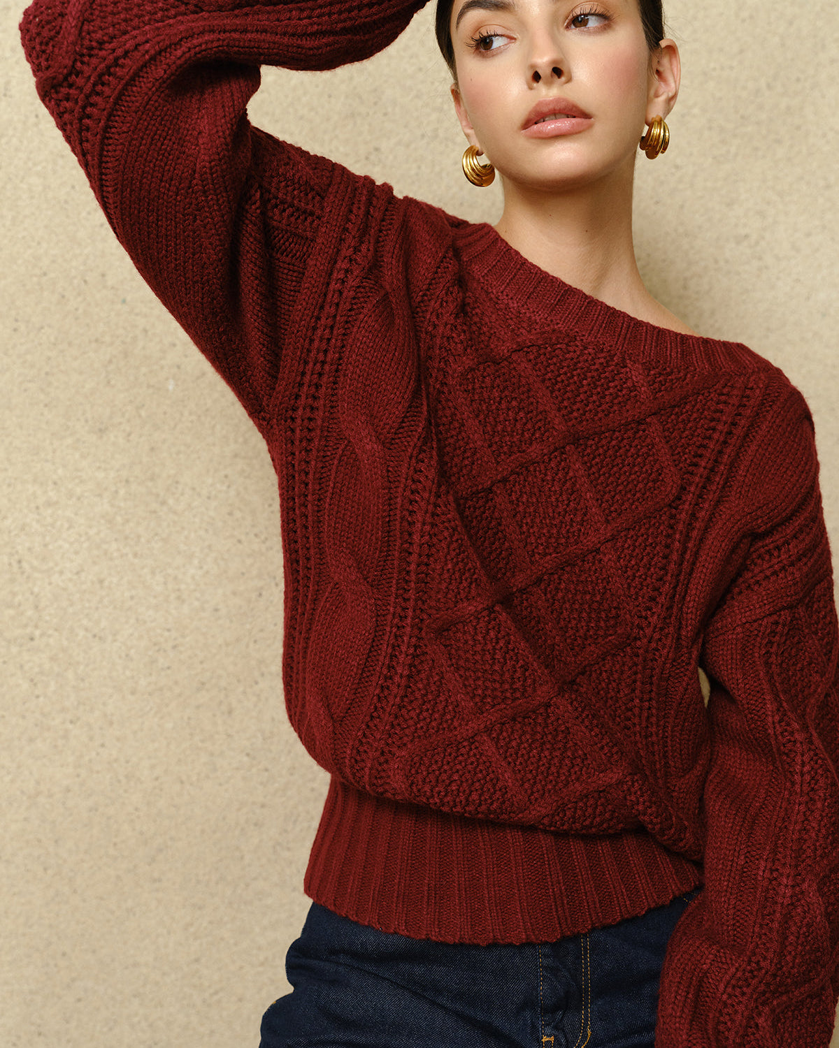 Günlük Bisiklet Yaka Örgü Desenli Üst