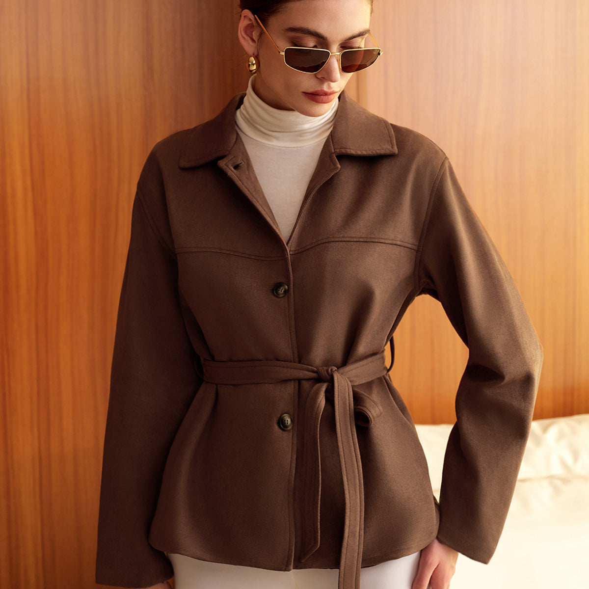 Boheme Kemerli Süet Polo Ceket