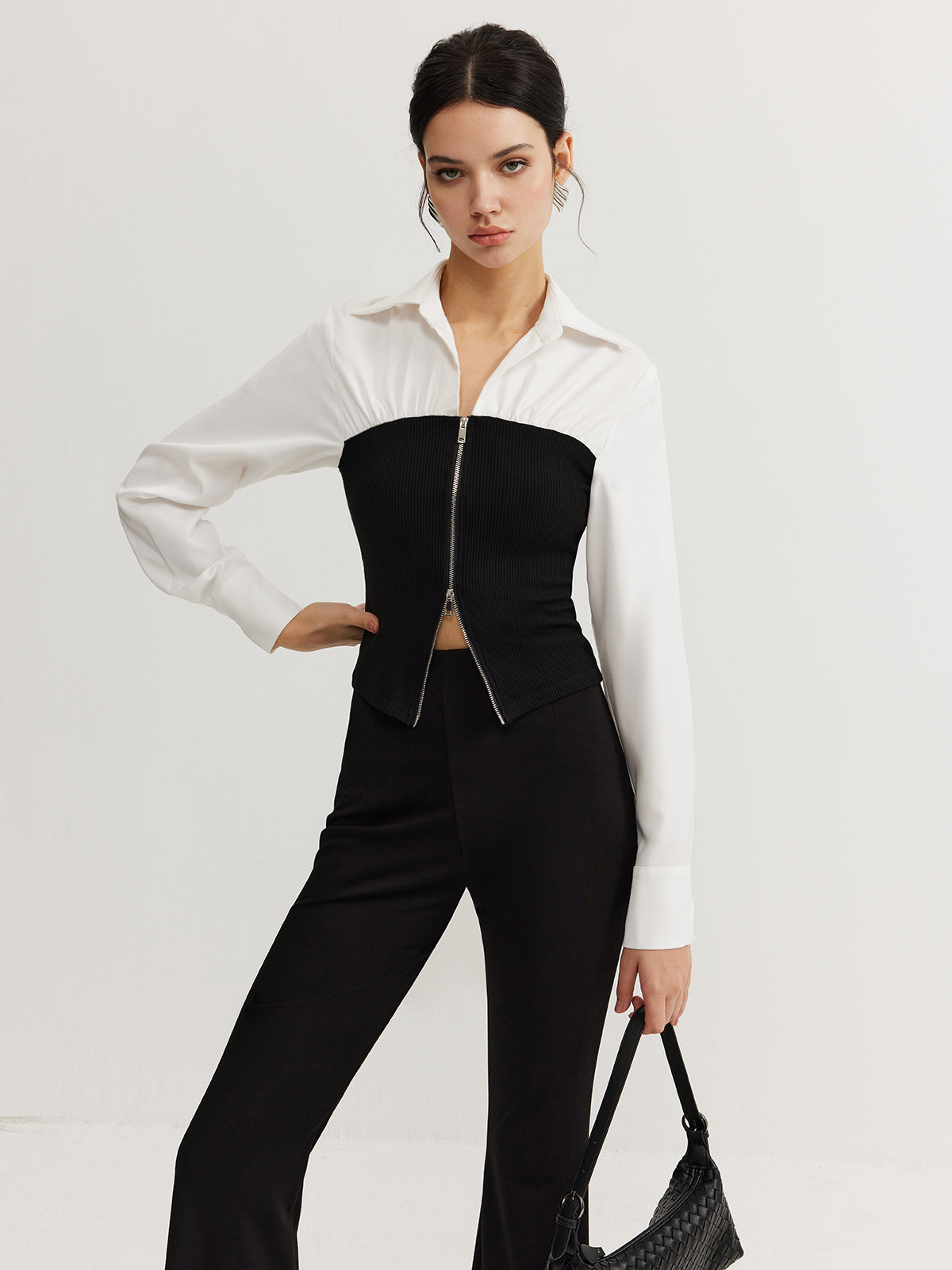 Çift Fermuarlı Renk Bloklu Polo Yaka Tişört