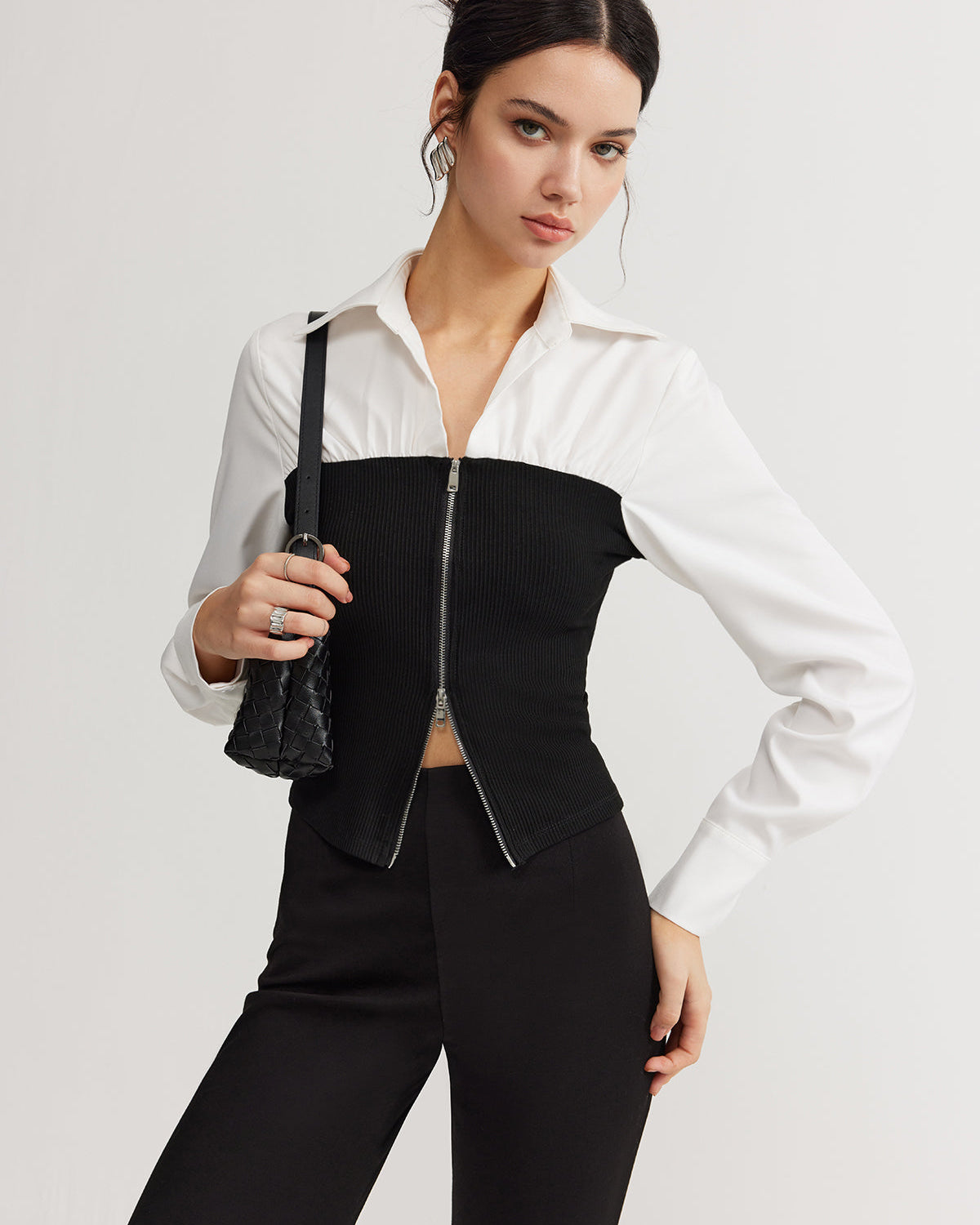 Çift Fermuarlı Renk Bloklu Polo Yaka Tişört