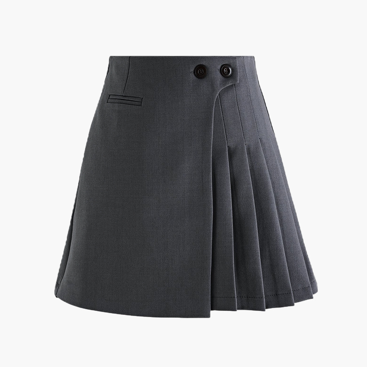 Düğme Fermuar Detaylı Pileli Kumaş Etek