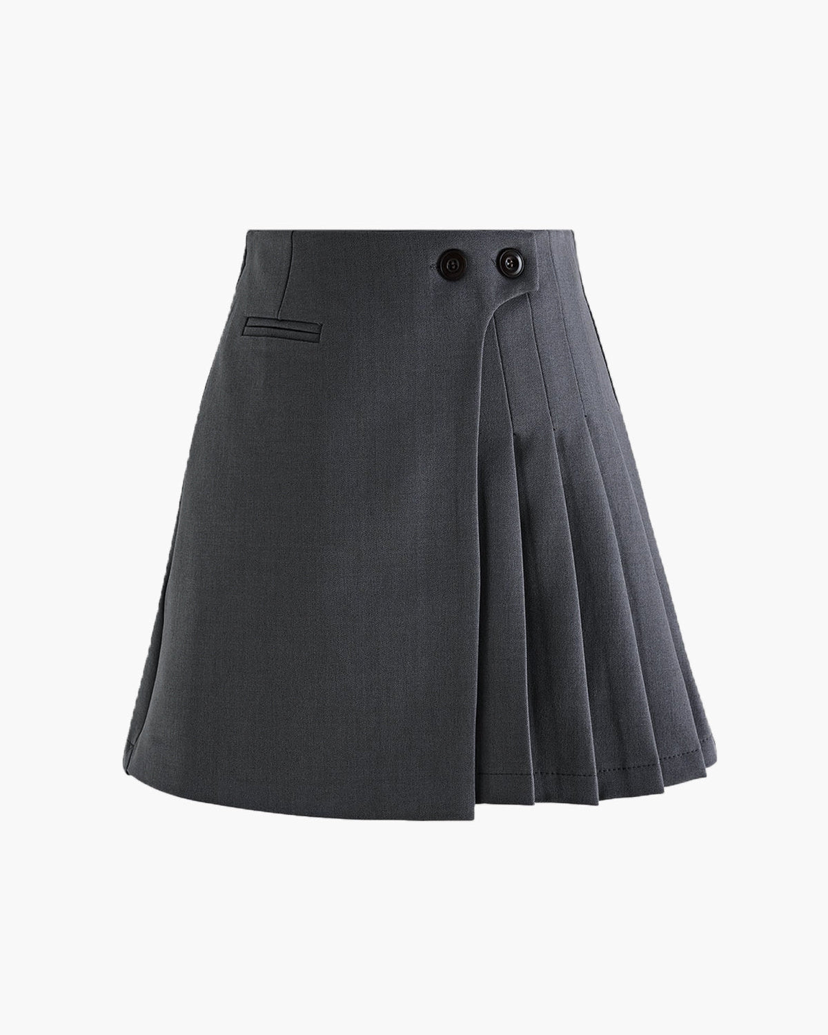 Düğme Fermuar Detaylı Pileli Kumaş Etek