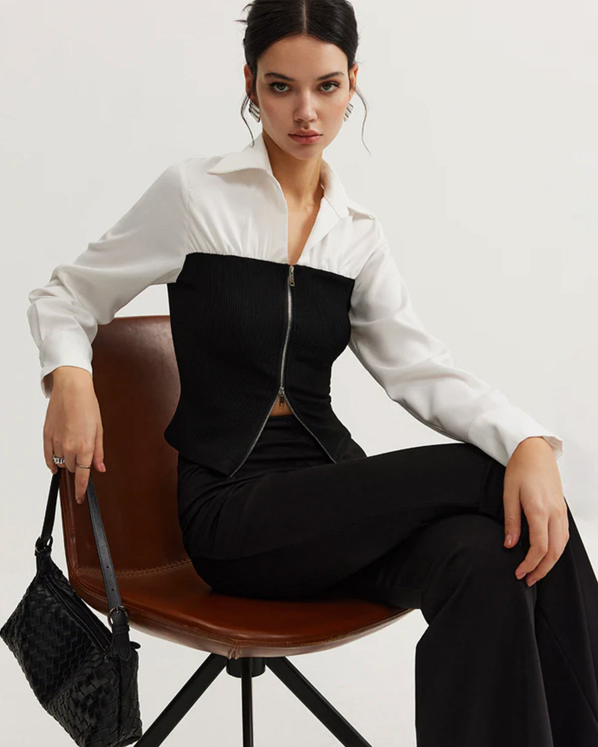 Çift Fermuarlı Renk Bloklu Polo Yaka Tişört