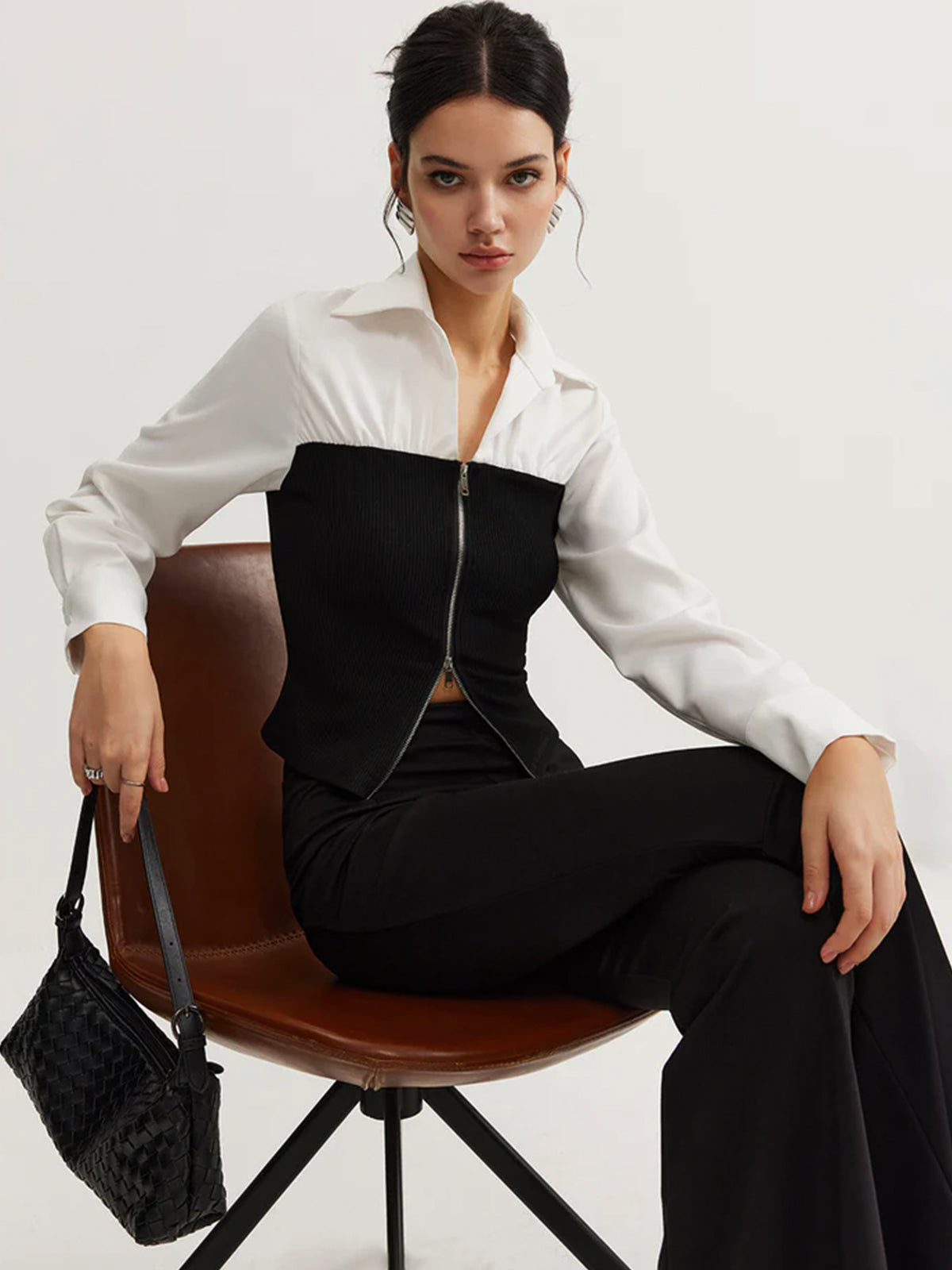 Çift Fermuarlı Renk Bloklu Polo Yaka Tişört