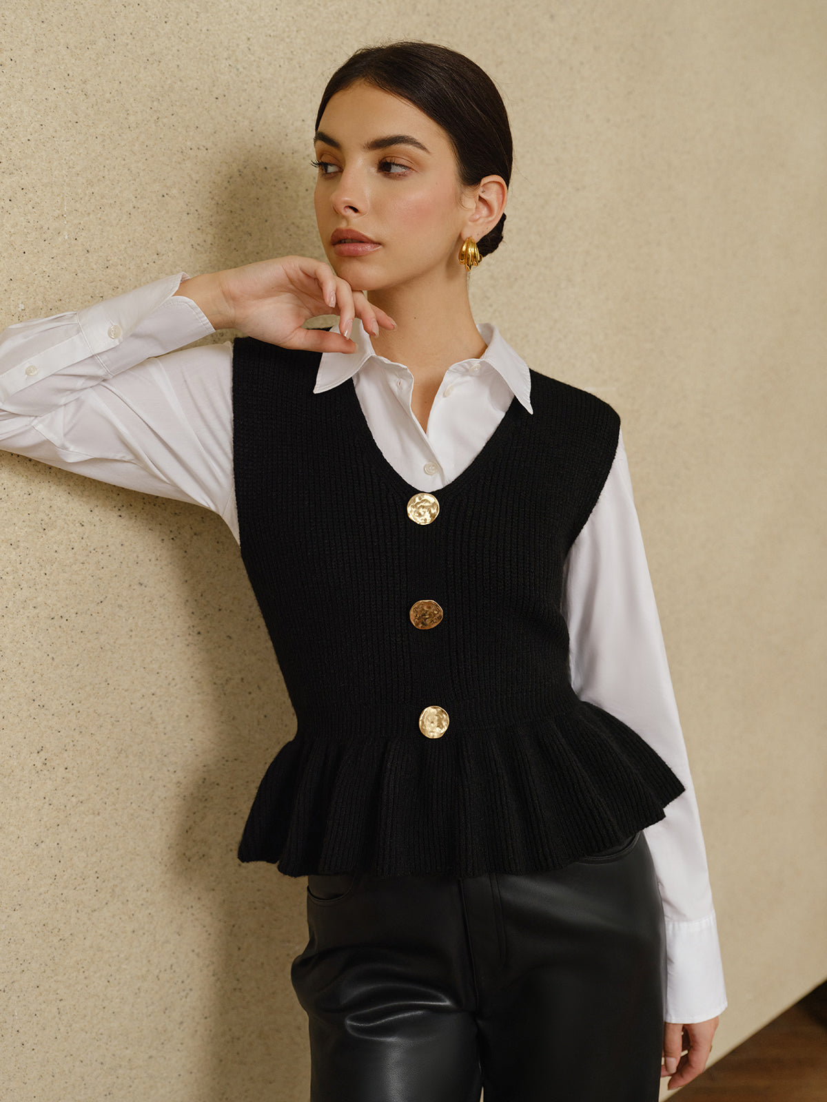 Ribanalı Fırfır Detaylı Triko Yelek