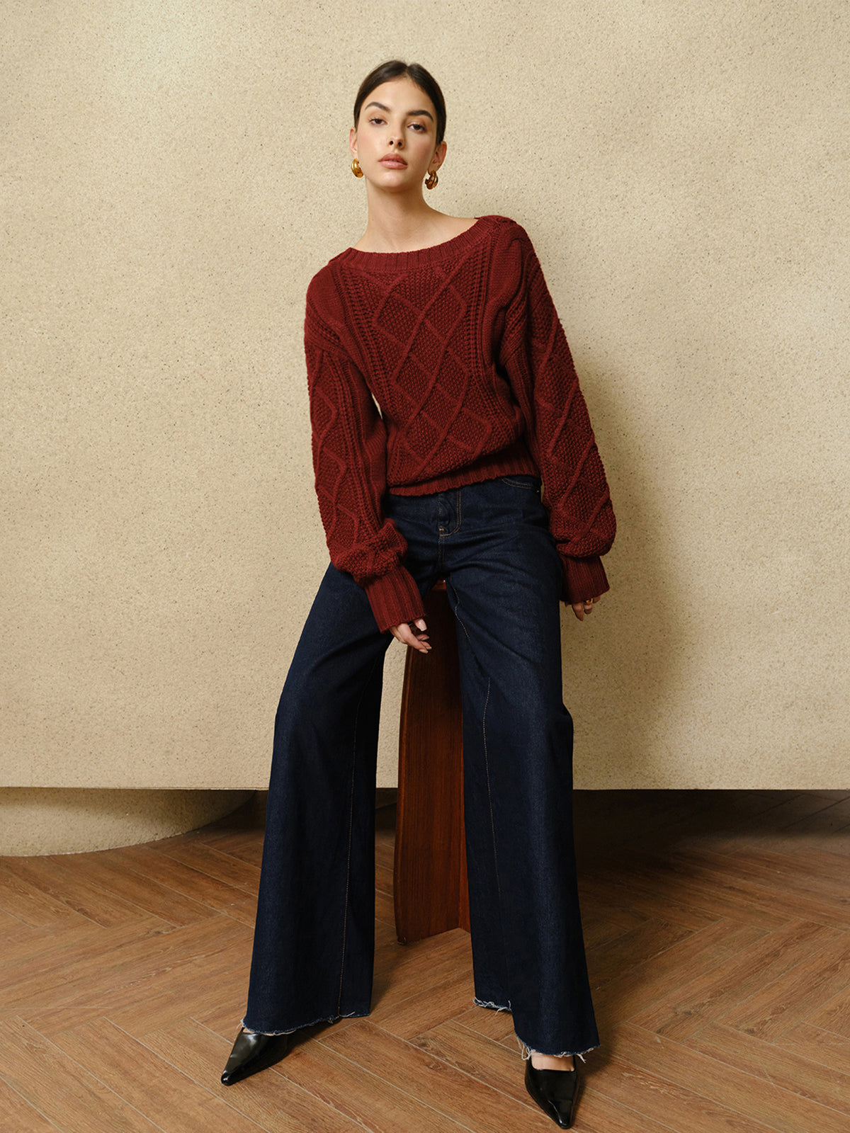 Günlük Bisiklet Yaka Örgü Desenli Üst