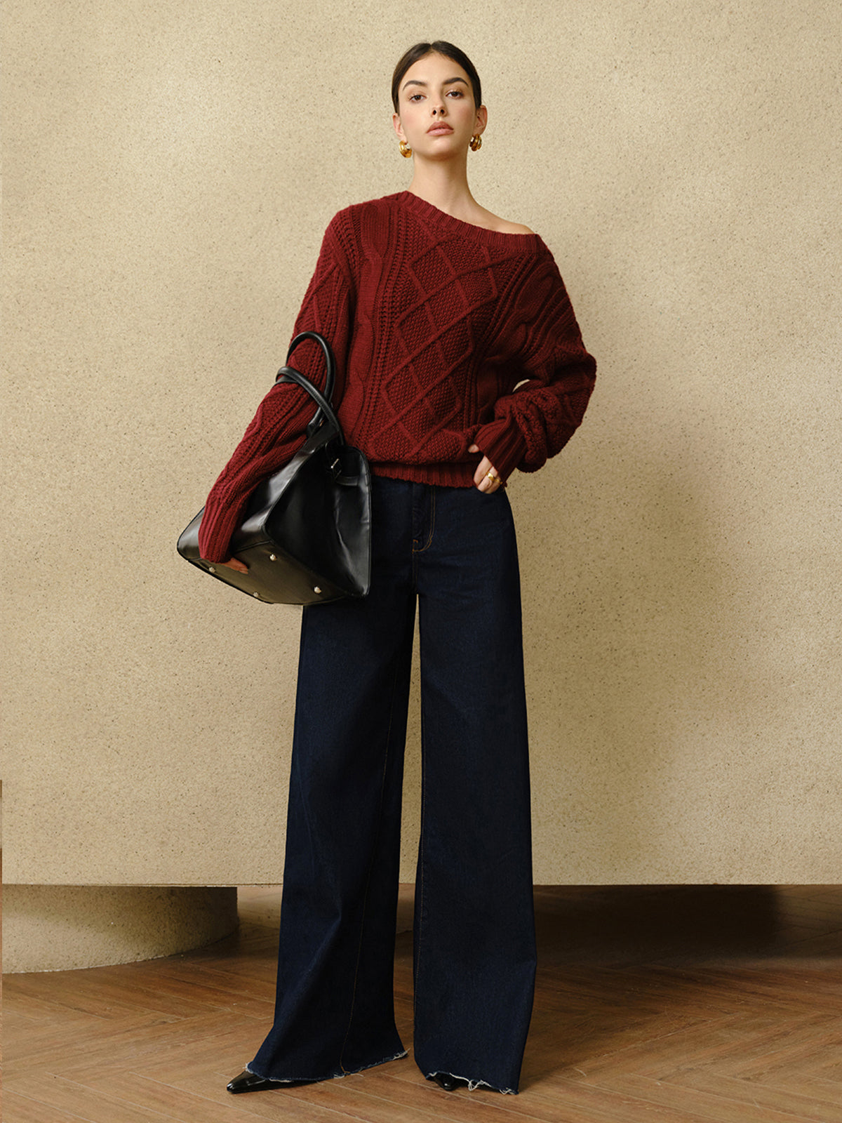 Günlük Bisiklet Yaka Örgü Desenli Üst