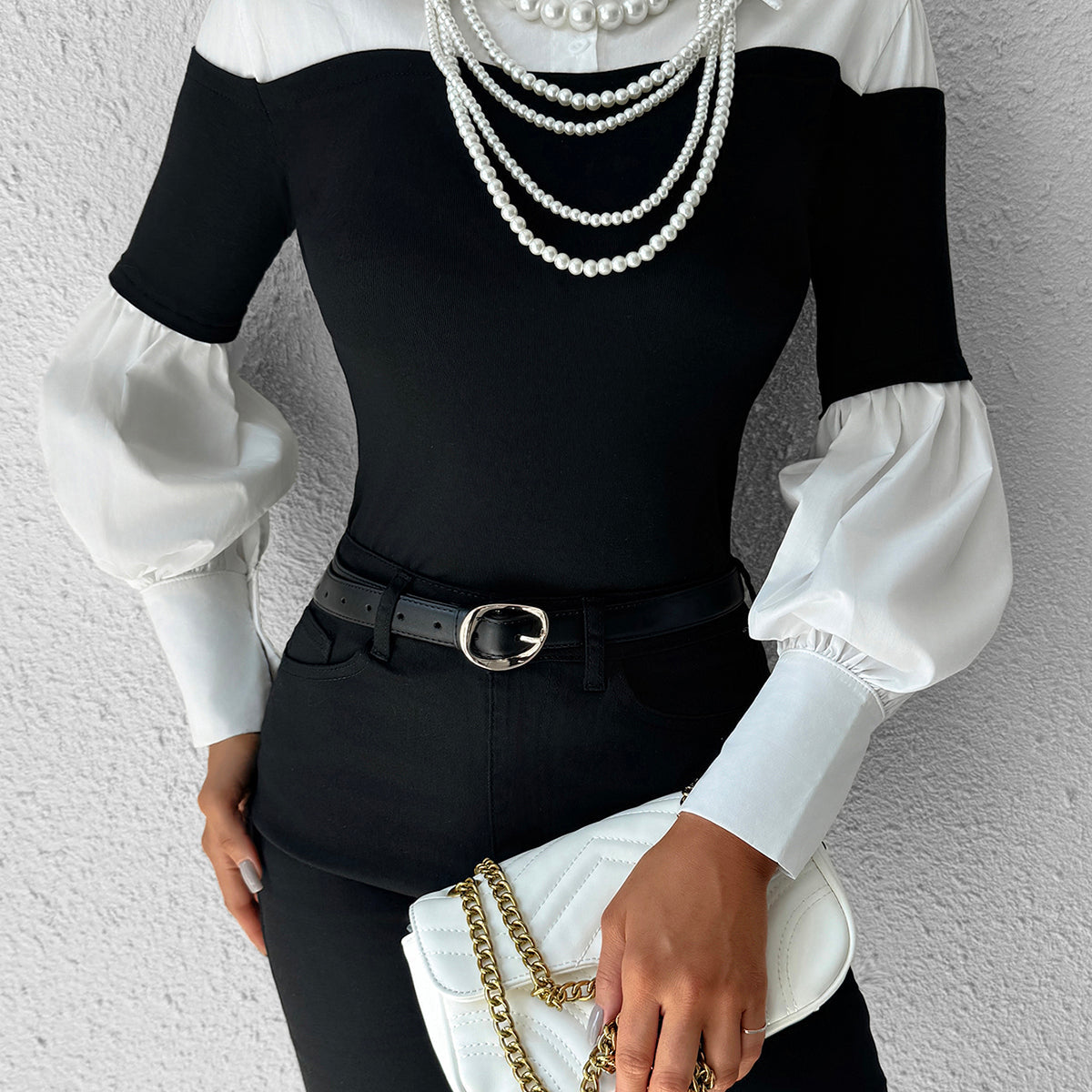 Renk Bloklu İnce Yaka Üst