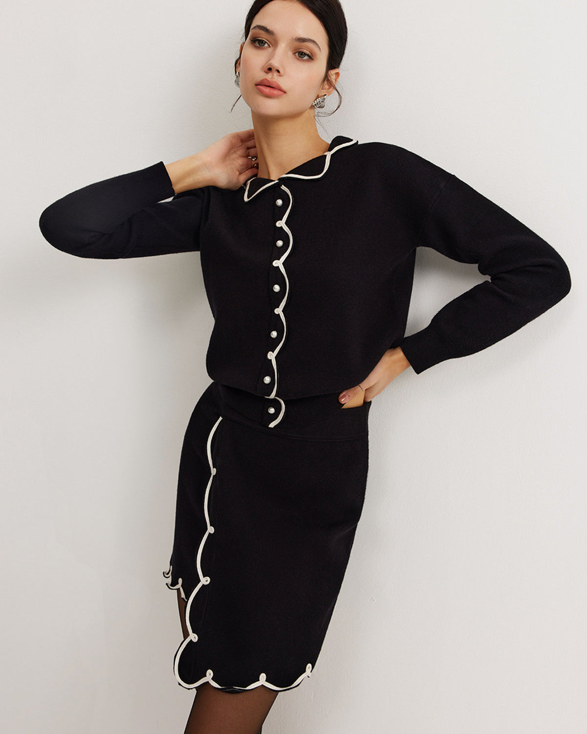 Rahat Kontrast Biyeli Triko Takım