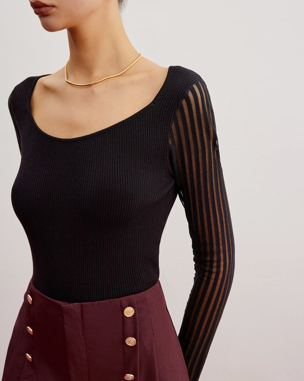 Ribanalı Transparan Kollu Kazak