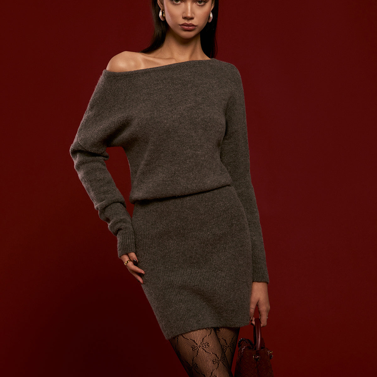 Yün Karışımlı Asimetrik Triko Elbise